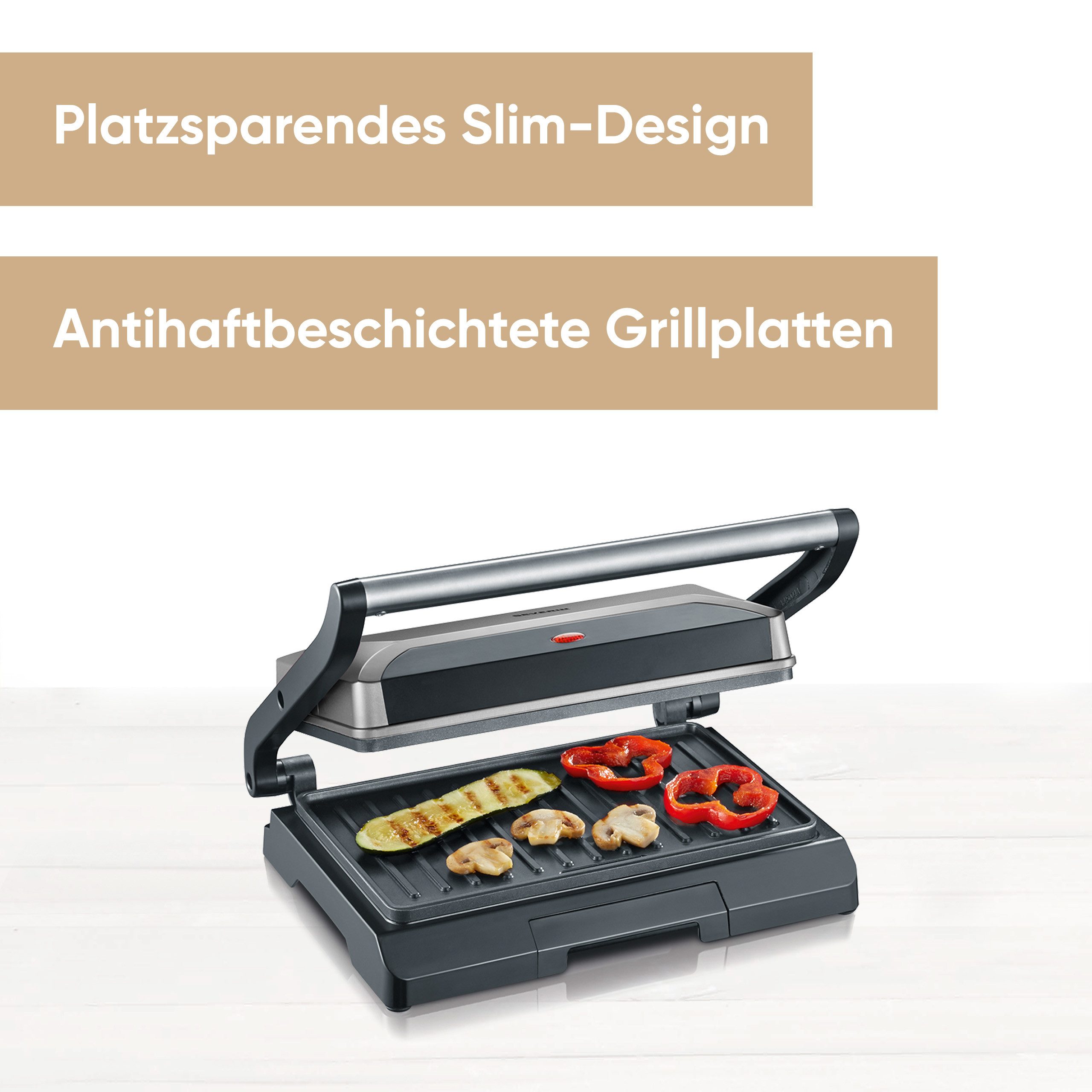 Severin Kontaktgrill KG 2394, 800 W, antihaftbeschichtete Grillplatten,inkl. Fettauffangschale