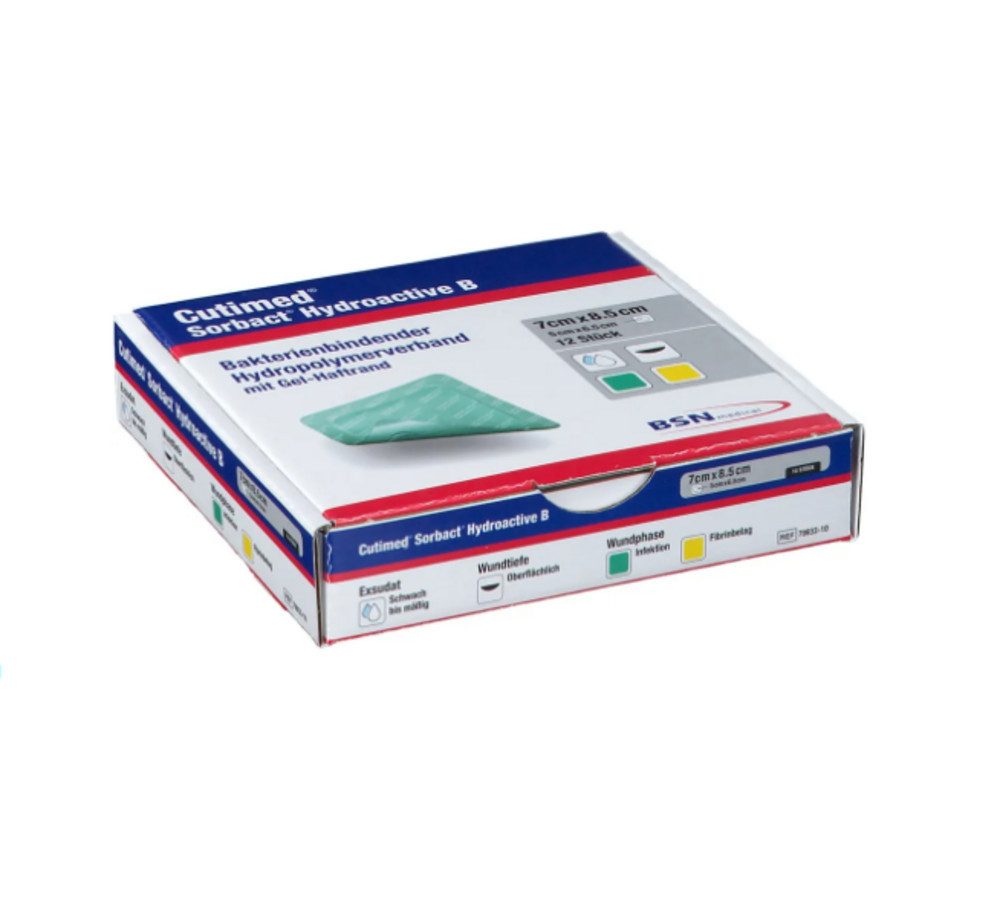 BSN medical GmbH Wundpflaster CUTIMED Sorbact Hydroactive B Gel-V.7x8,5 cm haft. (Spar Set, 12 St., Hydrogel Wundverband, Bakterienbindender Wundverband), Wasserabweisender Verband für Wunden