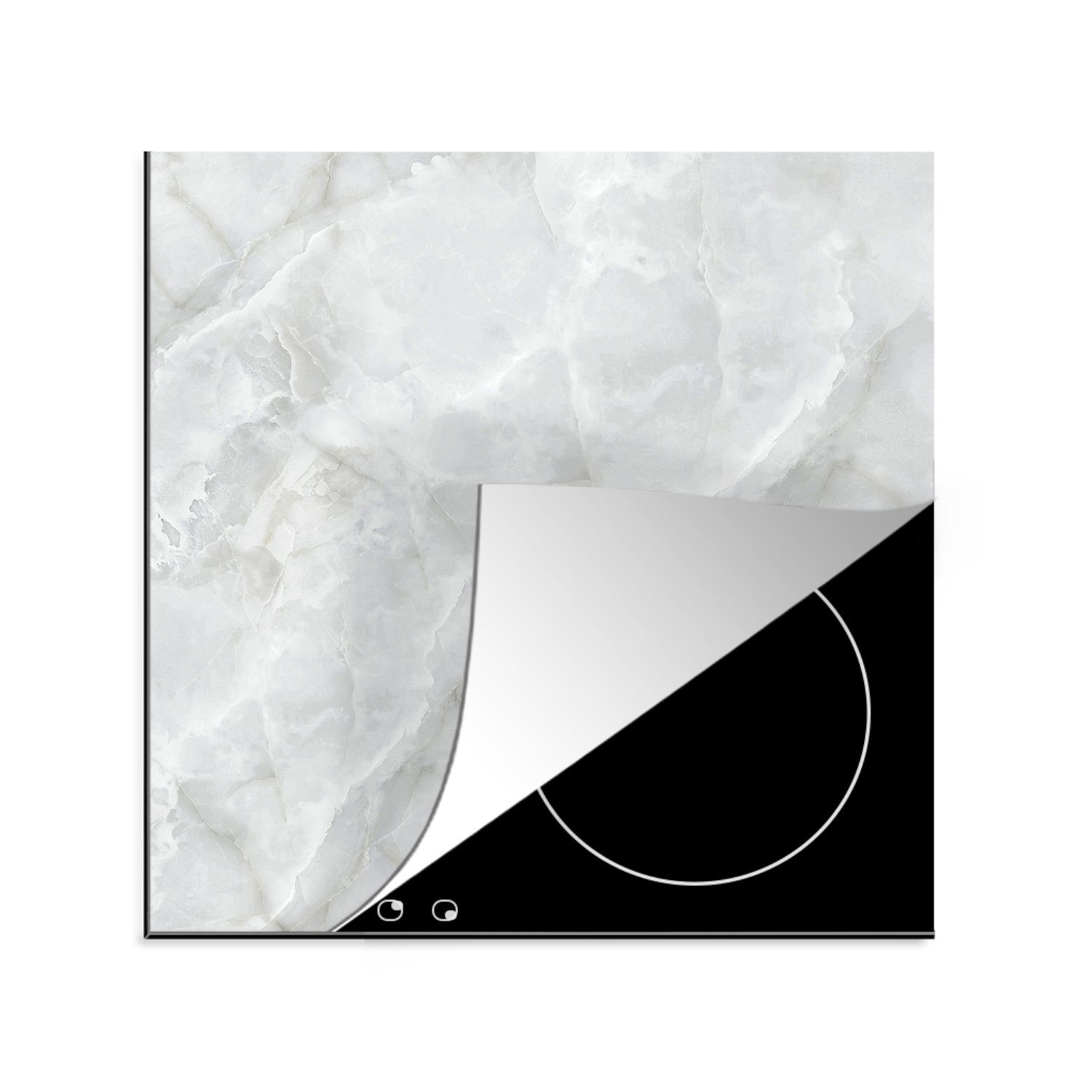 MuchoWow Herdblende-/Abdeckplatte Marmor - Stein - Weiß, Vinyl, (1 tlg), 78x78 cm, Ceranfeldabdeckung, Arbeitsplatte für küche