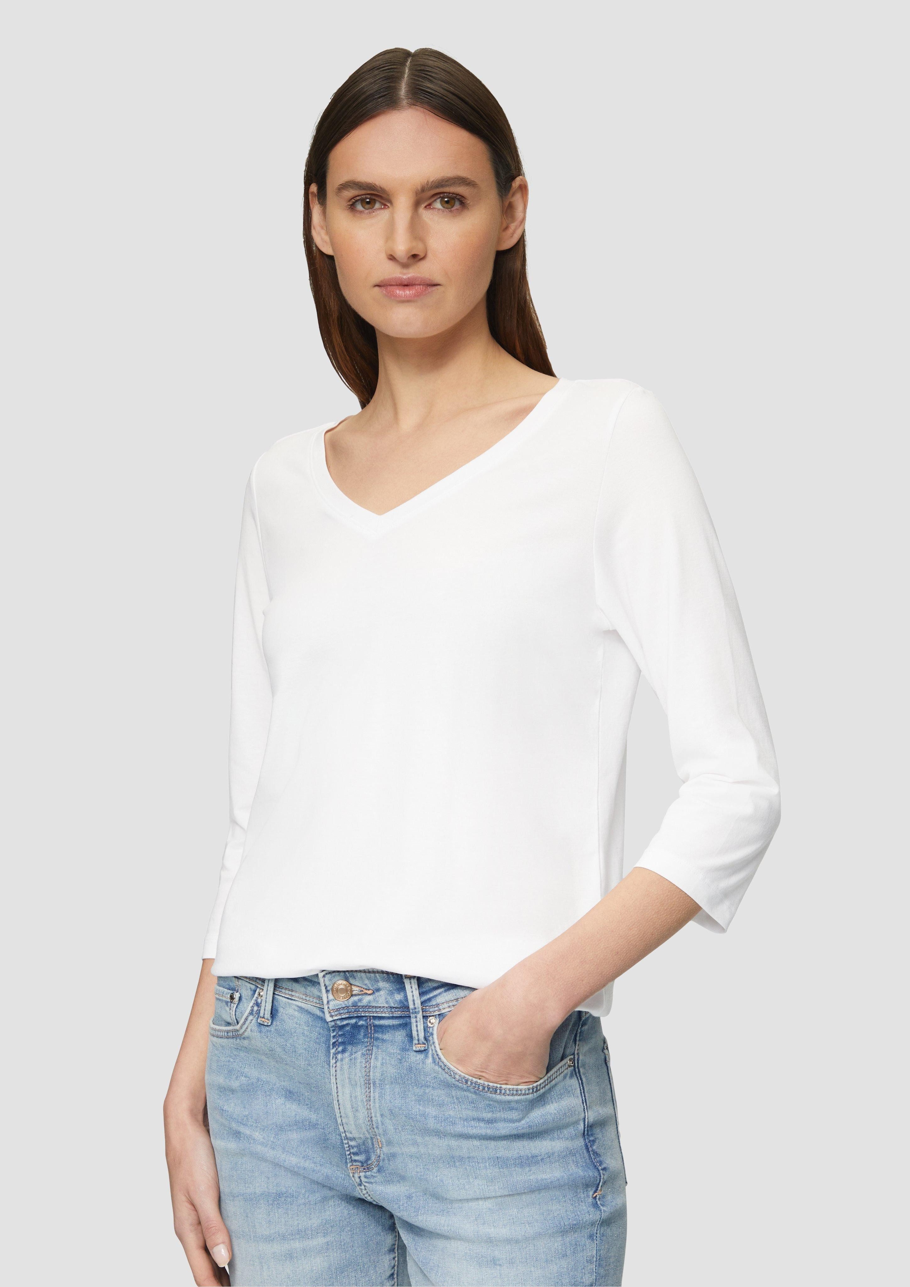 3/4-Arm-Shirt Jerseyshirt mit V-Ausschnitt und 3/4-Ärmeln