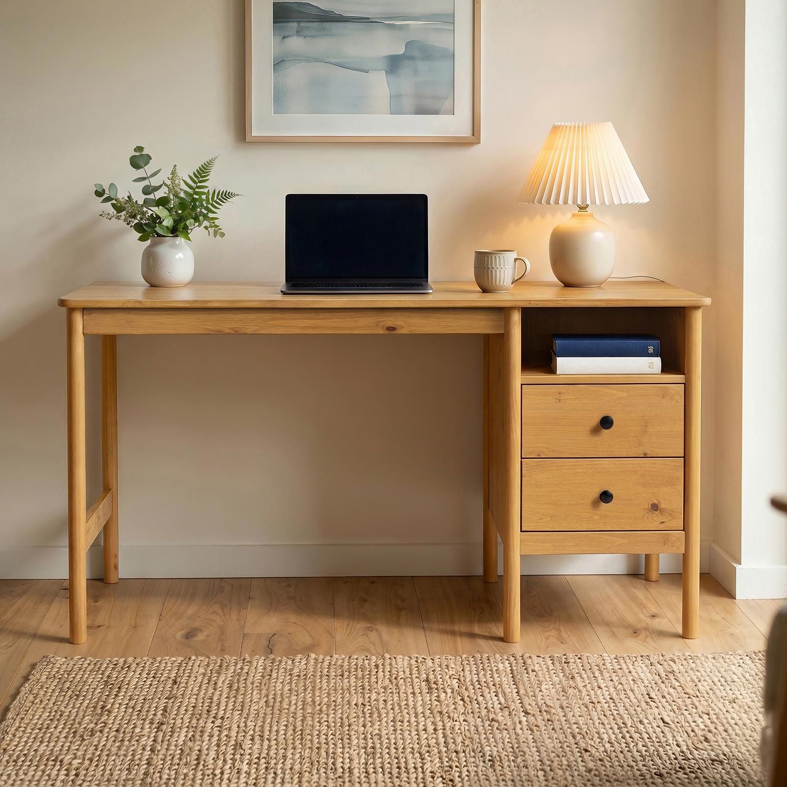 IDIMEX Schreibtisch BOSSA, Homeoffice Tisch aus Massivholz mit 2 Schubladen Eiche Finish