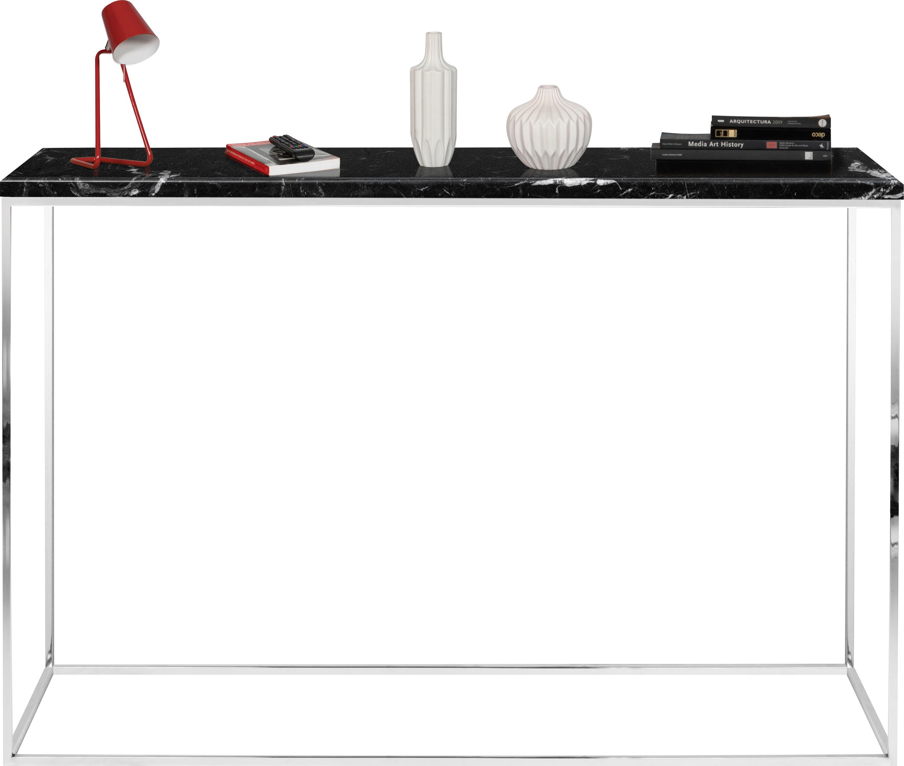 Marmorplatte | mit edlen Gleam, schwarz einer einem Konsolentisch und TemaHome schwarz Chromgestell