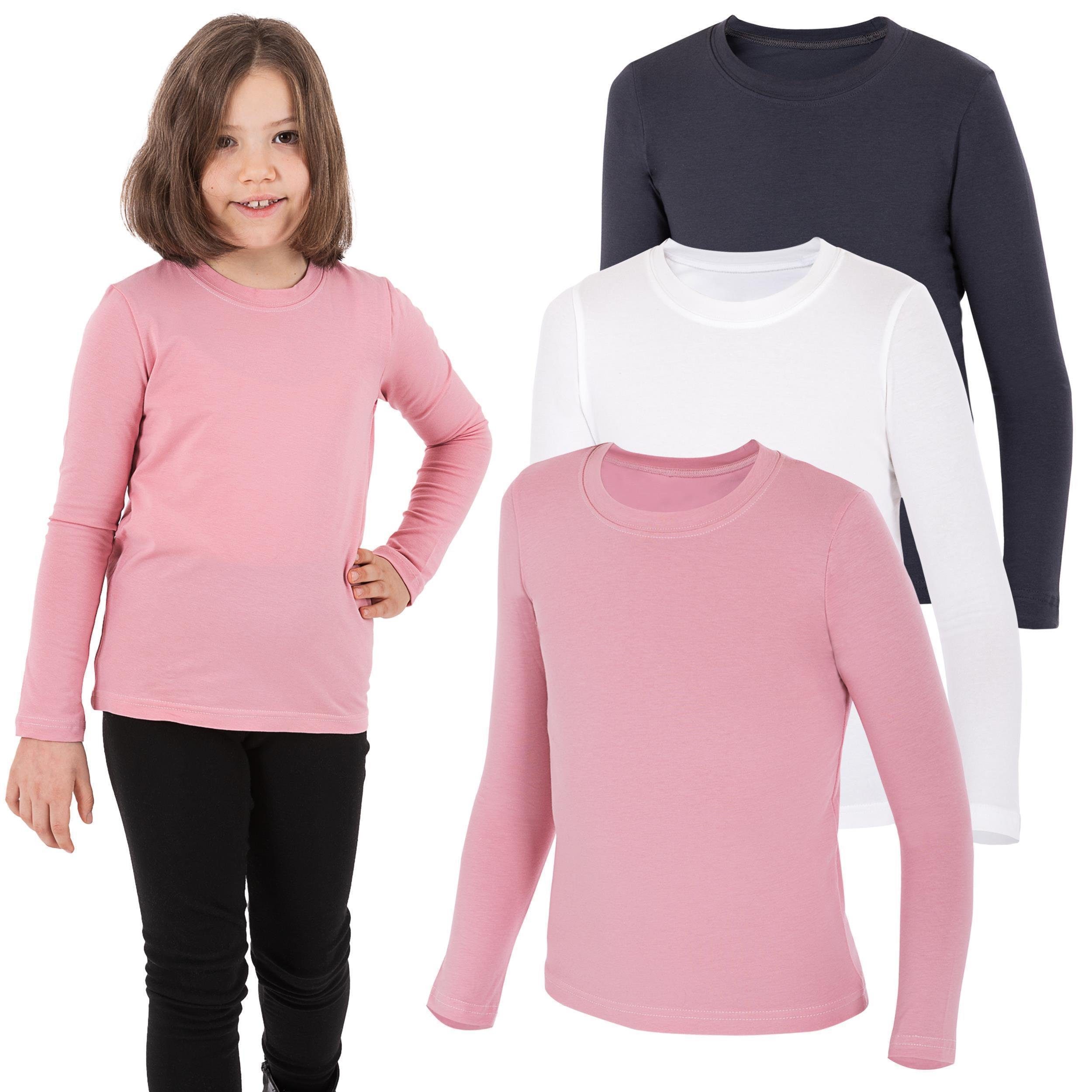 LOREZA Unterhemd 3er Set Mädchen Langarmshirts - Basics - Mehrfarbig (Set, 3-St., 3er-Pack)