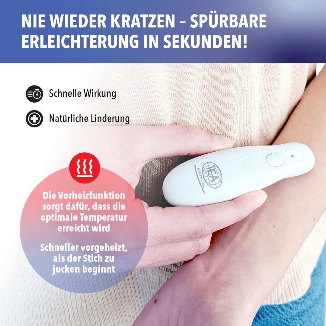 IEA Medical Insektenstichheiler 2er Set Elektrischer Stichheiler Batterie, 2 Modi, kompakt, 2-tlg., 2er Set, Sofort einsatzbereit, ohne Cremes, ideal für zuhause & unterwegs