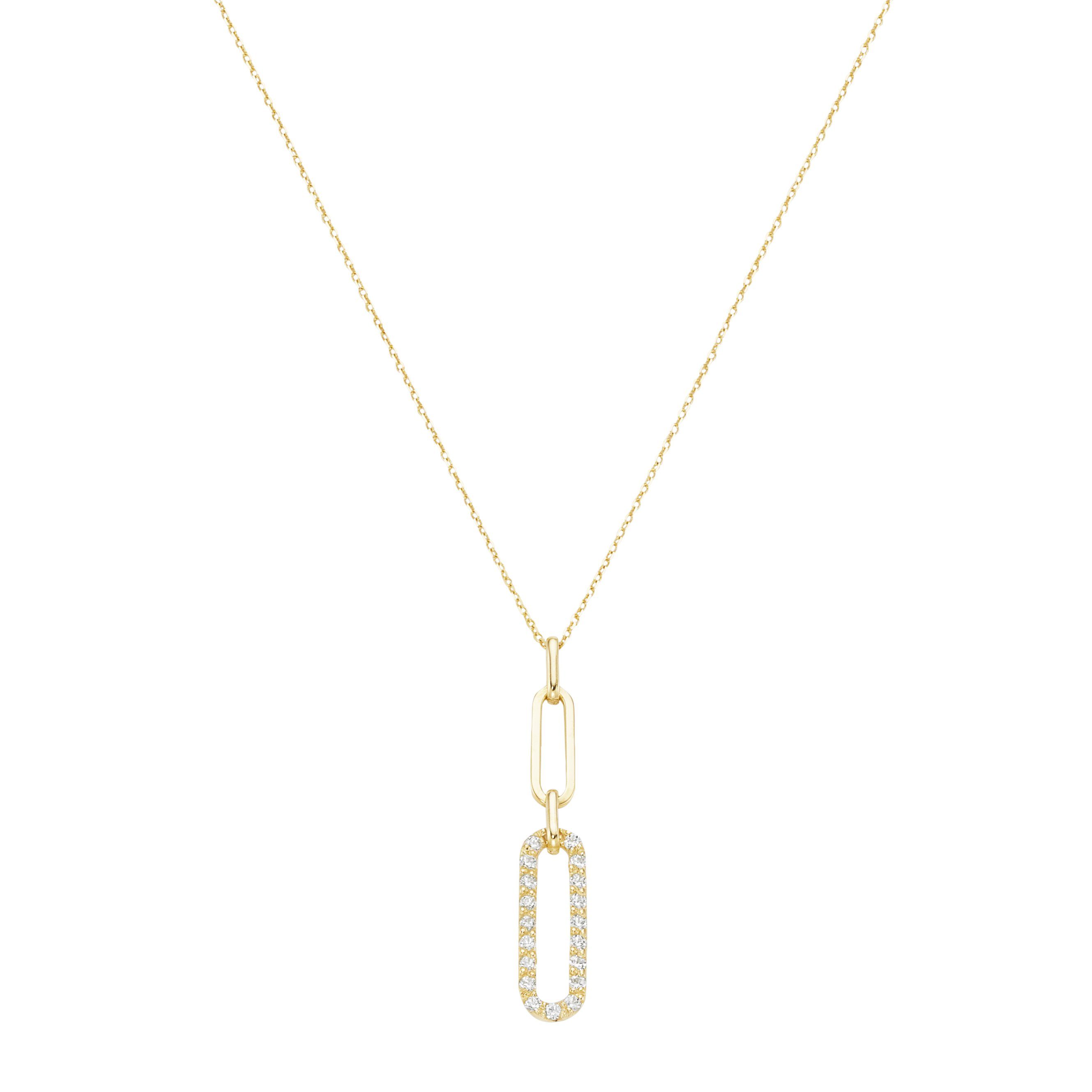 Kette mit Anhänger längliche Glieder, mit Zirkonia Steinen, Gold 375