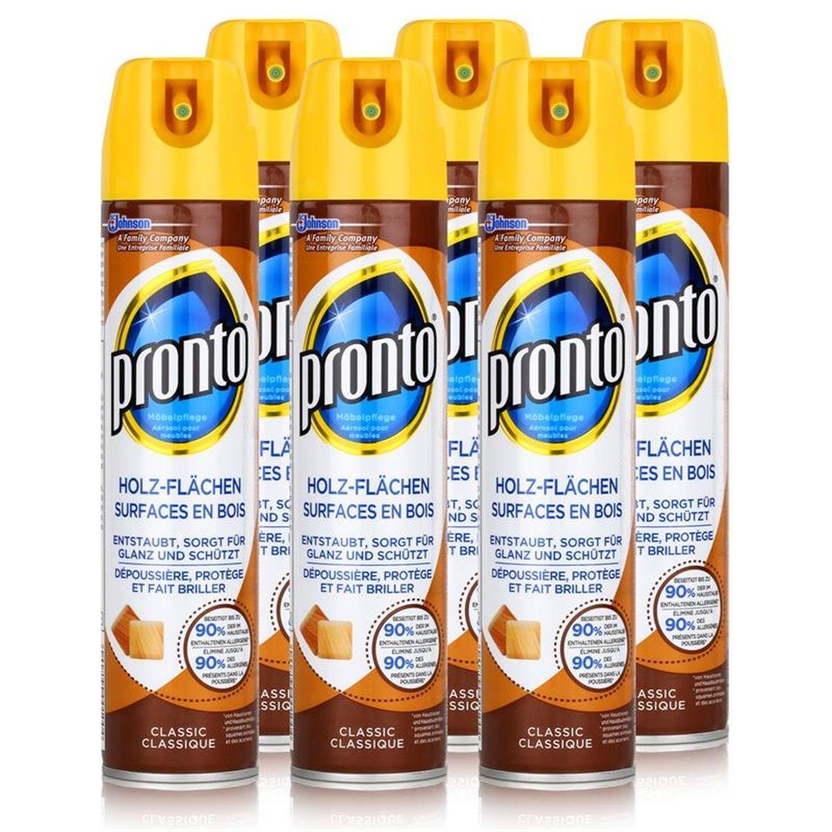 Pronto Holz-Flächen Classic 250ml - Entstaubt, Glanz und Schützt (6er Spezialwaschmittel
