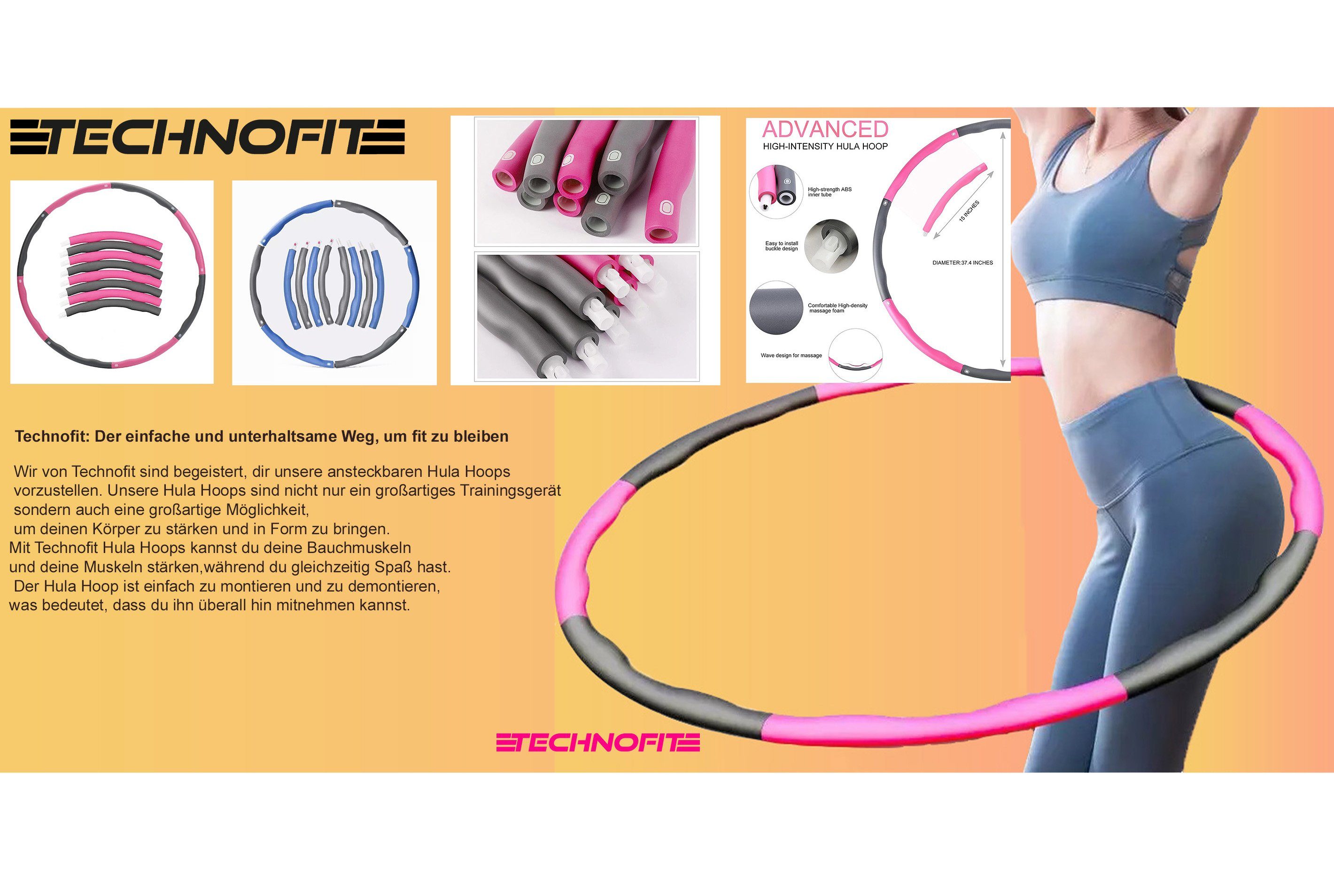 Anfänger, zum Hula Erwachsene Abnehmen, Hoop Technofit Reifen Hula Zusammenstecken Hula-Hoop-Reifen pink Fitnessgerät Hoop