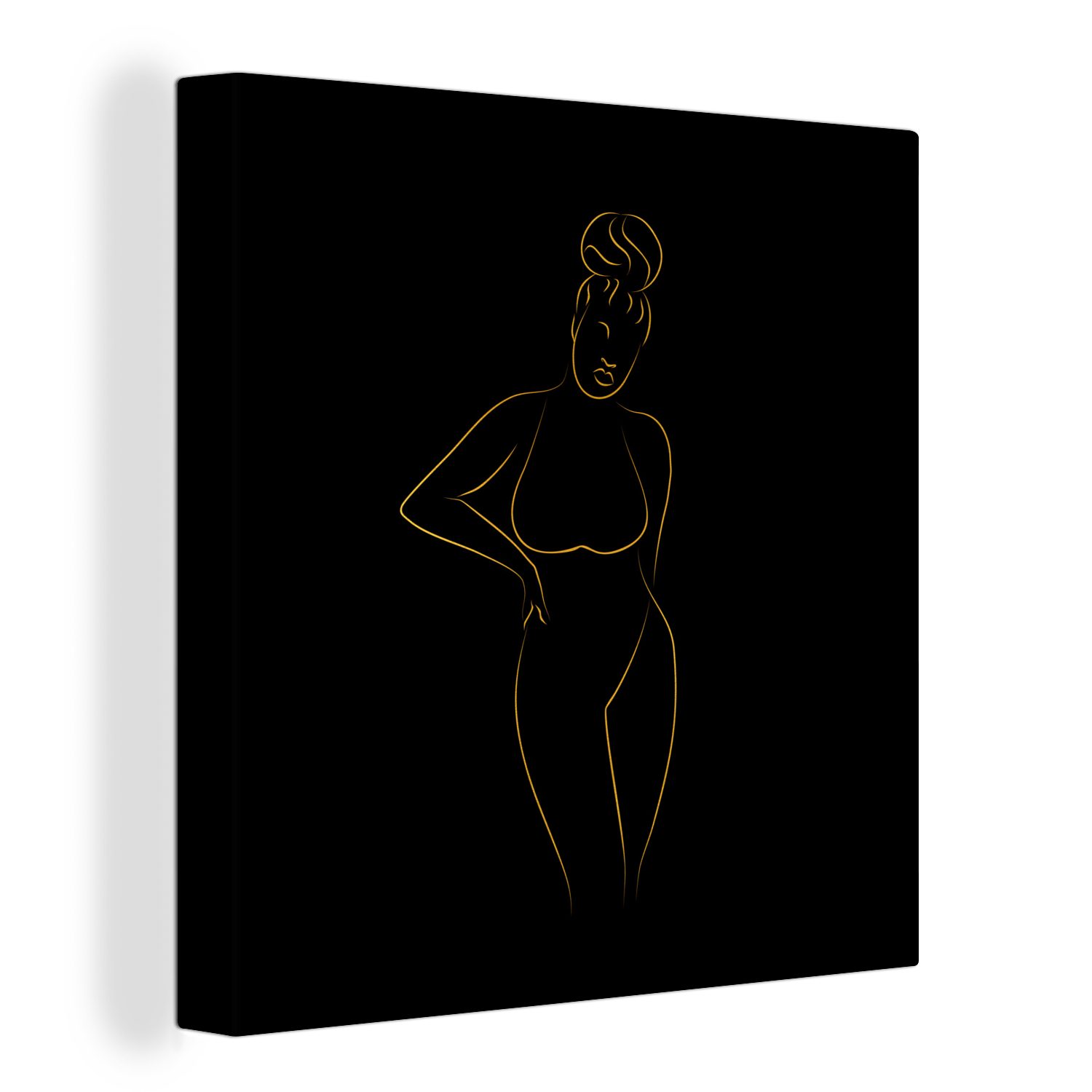 OneMillionCanvasses® Leinwandbild Frau - Schwarz - Gold - Strichzeichnung, (1 St), Leinwand Bilder für Wohnzimmer Schlafzimmer