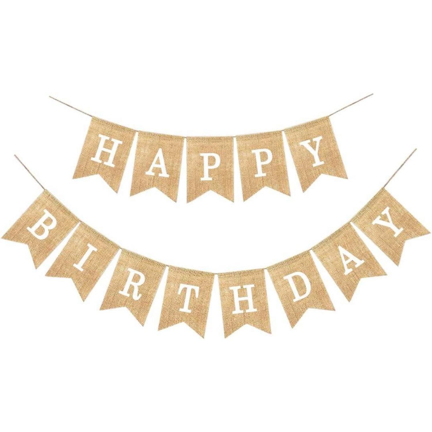 Hängedekoration Happy Birthday Geburtstag Wimpelkette Leinen Vintage DIY Dekoration