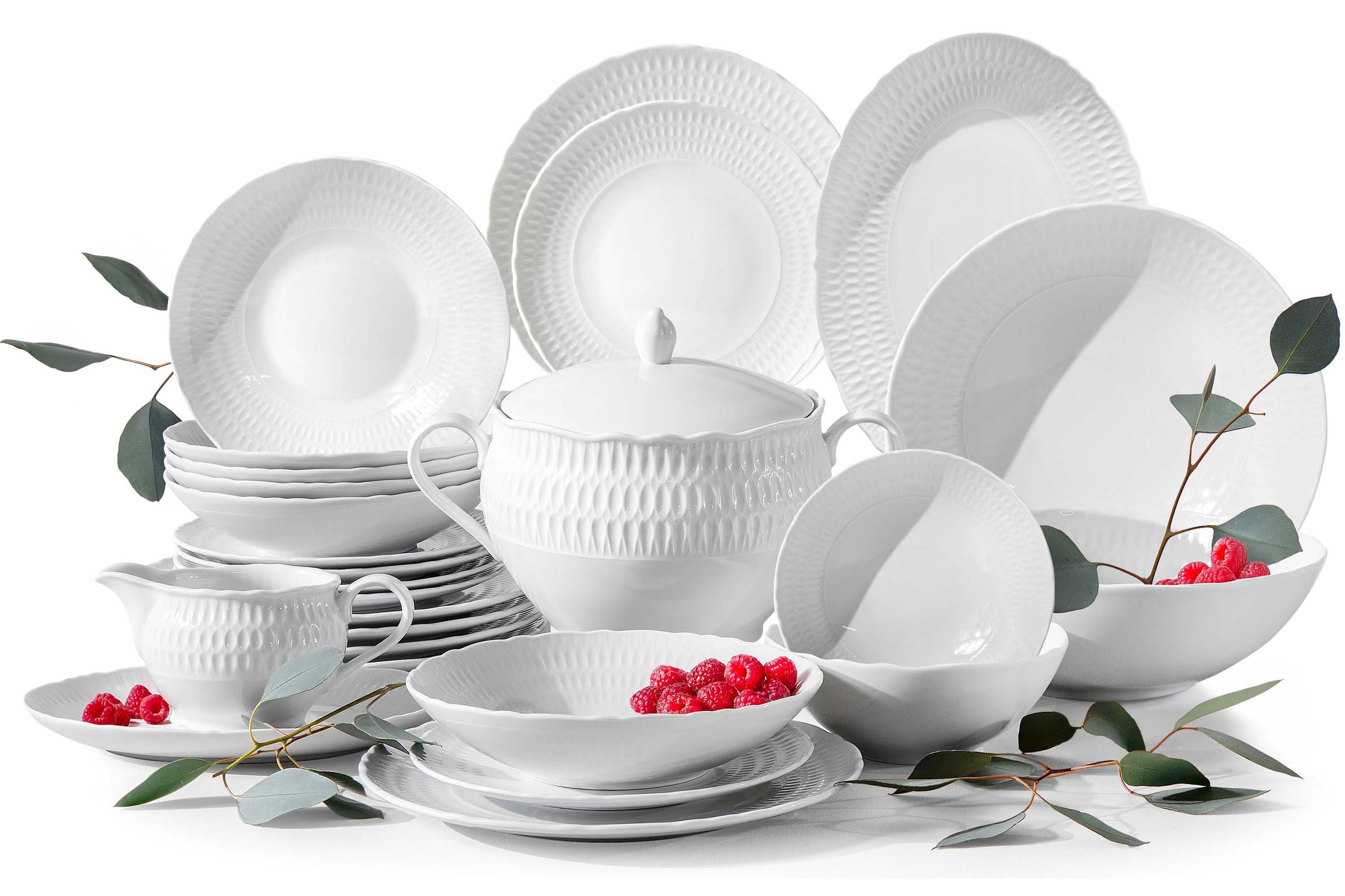 KONSIMO® Kombiservice CMIELOW SOFIA Geschirrset, Hochwertiges Premium-Porzellan (25-tlg), 6 Personen, Porzellan, handgefertigt, elegante Verzierung, spülmaschinen- mikrowellengeeignet