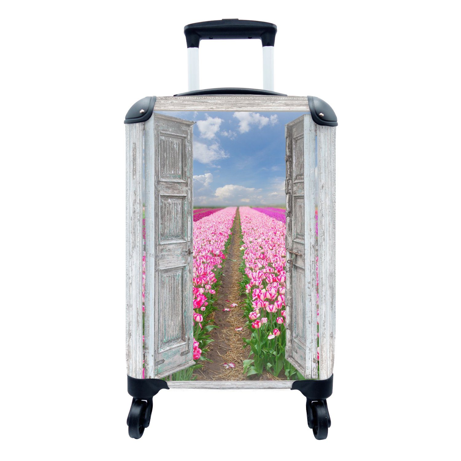 MuchoWow Handgepäckkoffer Blumen - Tulpen - Ansicht - Regenbogen, 4 Rollen, Reisetasche mit rollen, Handgepäck für Ferien, Trolley, Reisekoffer