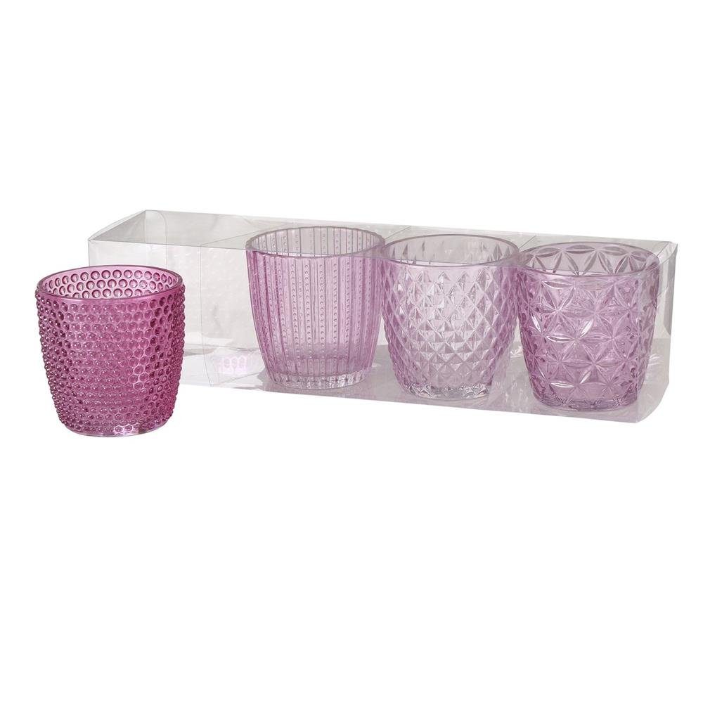 BOLTZE Windlicht Marilu 4er Set, / Rosa, aus Pink Teelichthalter Glas, Kerzenhalter