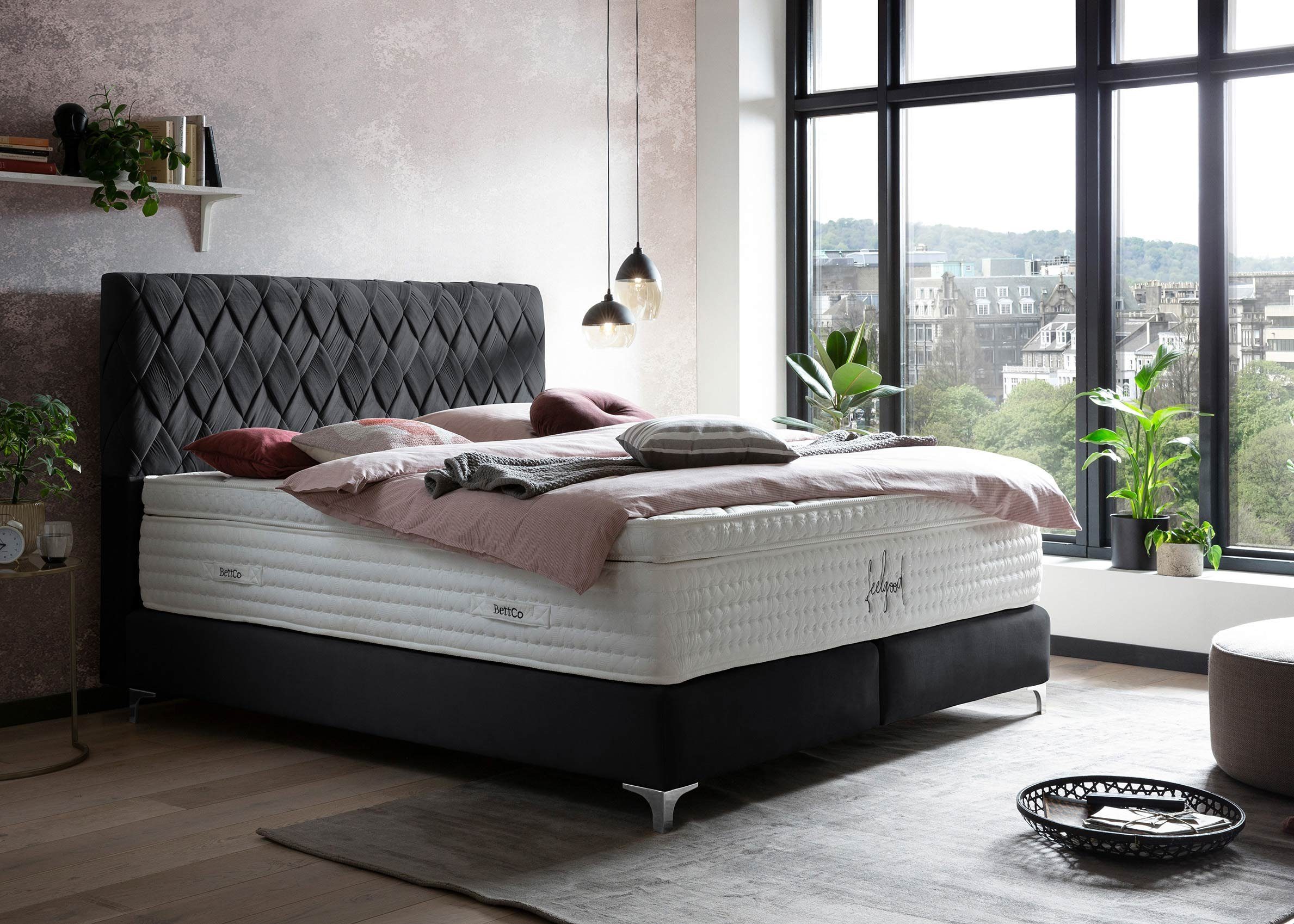 BettCo Boxspringbett Lyon (in Schwarz Velours, günstig online kaufen