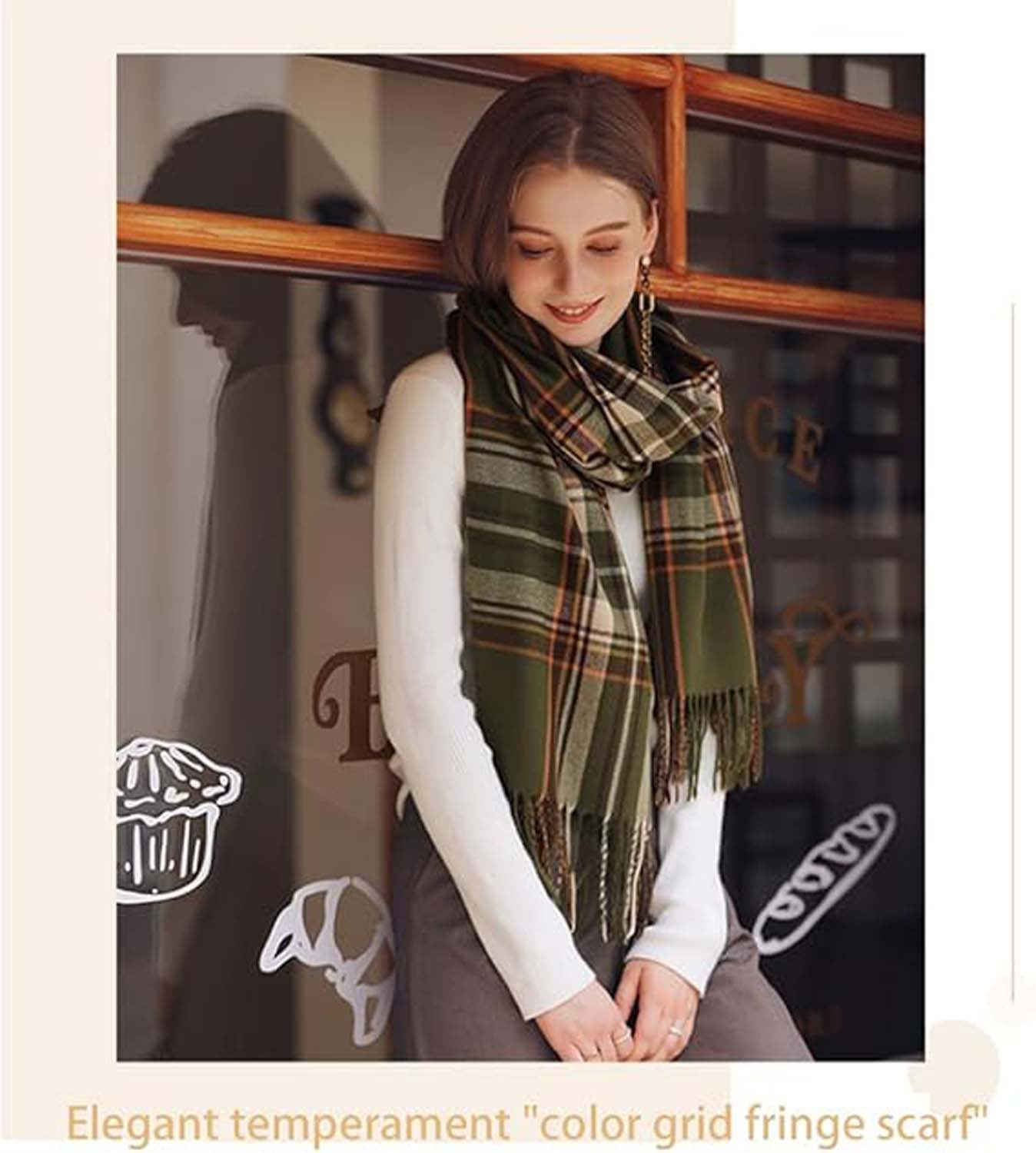 Oemmn Wollschal Damen Schal,kuschelweich Karo,Winter Schal Poncho Qualität mit Fransen – Bild 2 von 4
