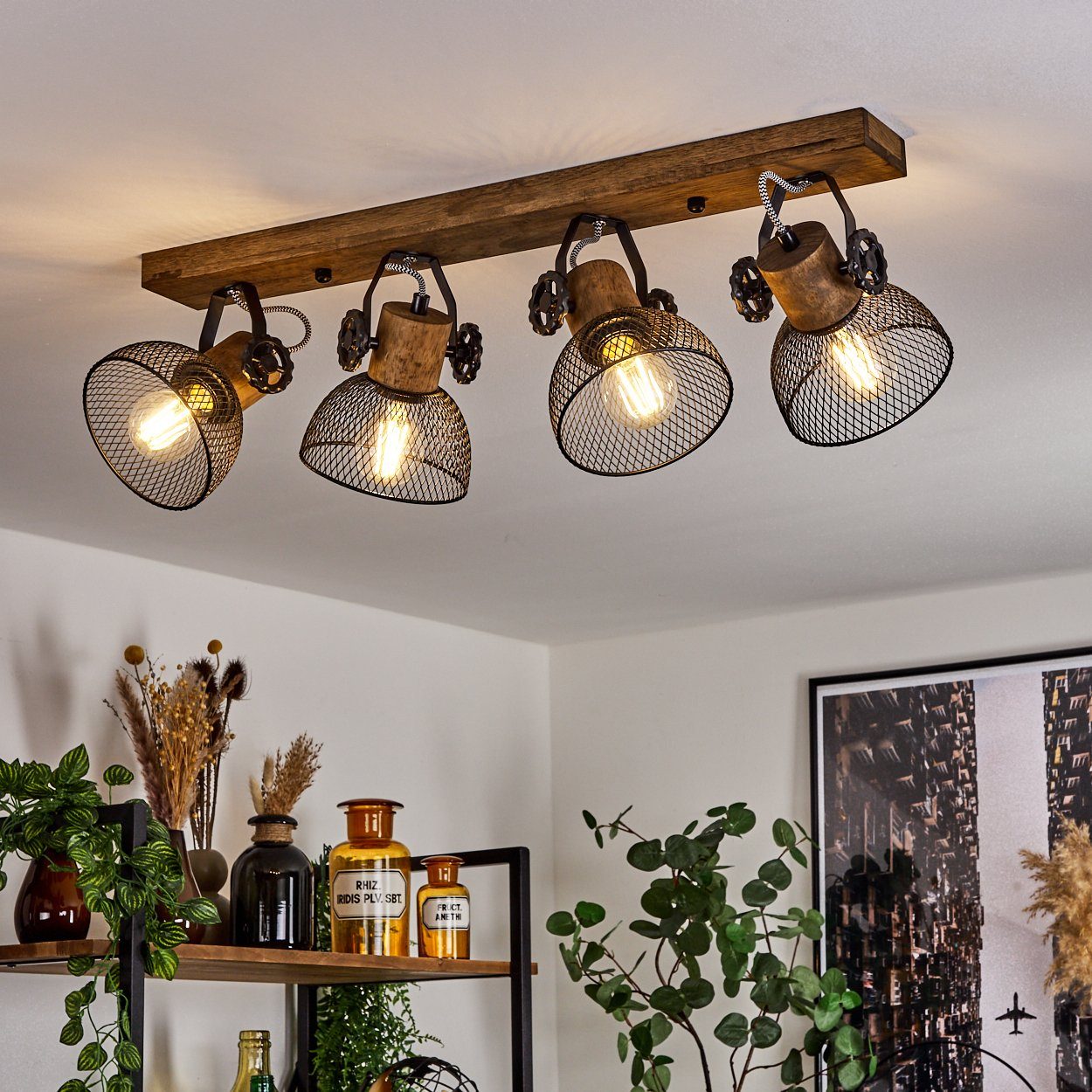 hofstein Deckenleuchte »Cotes« Deckenlampe, Holz/Metall, Braun/Schwarz günstig online kaufen