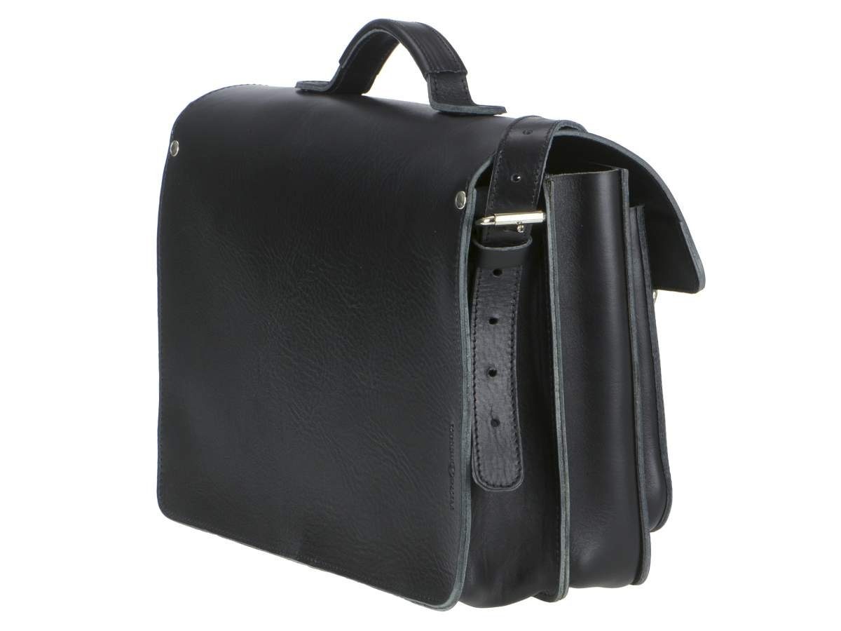 38 kleine cm mit Ruitertassen Schultasche schwarz Leder rustikales Aktentasche 2 Classic, Lehrertasche, Fächern,