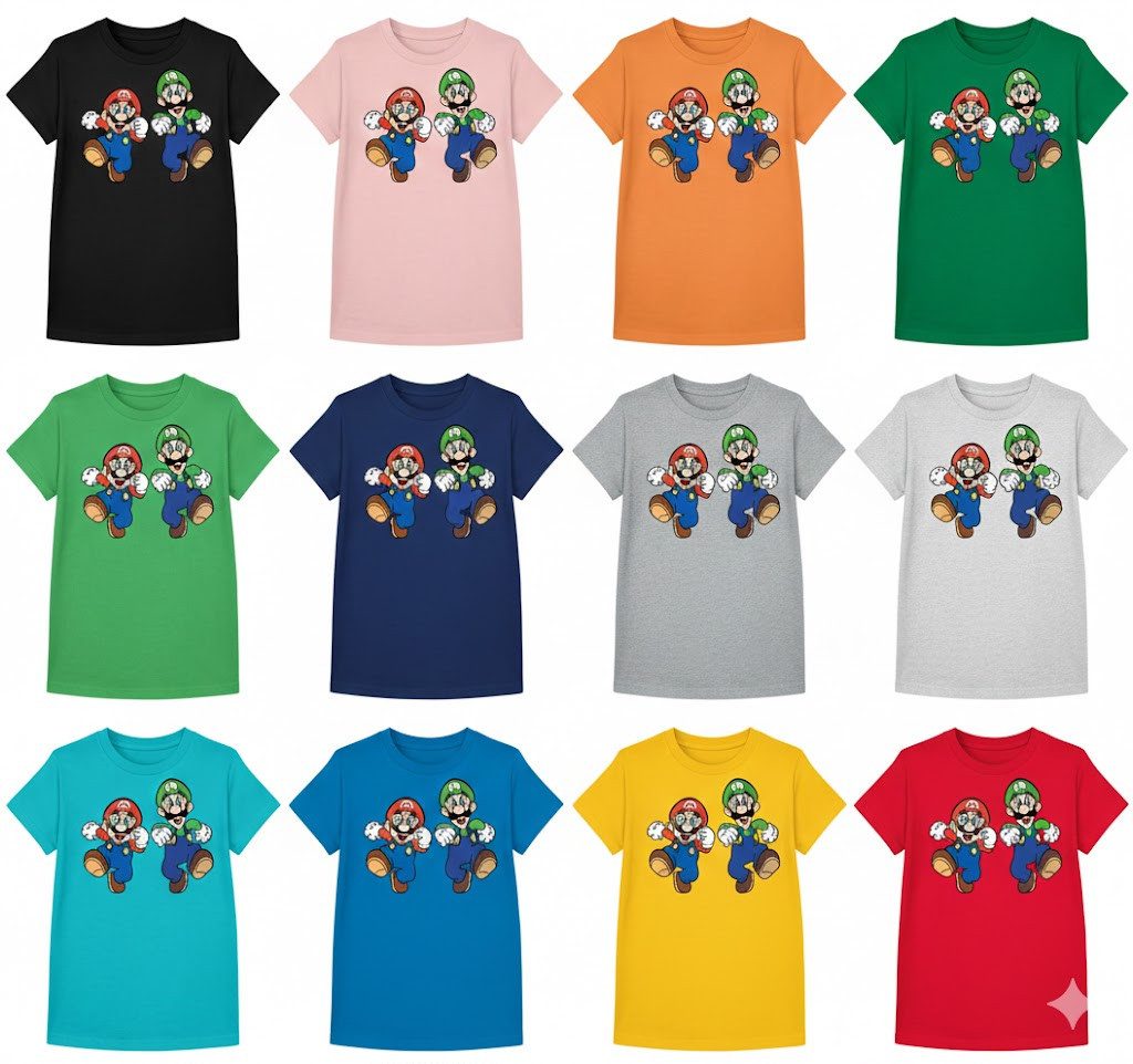 T-Shirt Kinder Mario & Luigi Bowser Super Retro Konsole Yoshi Game Gamer