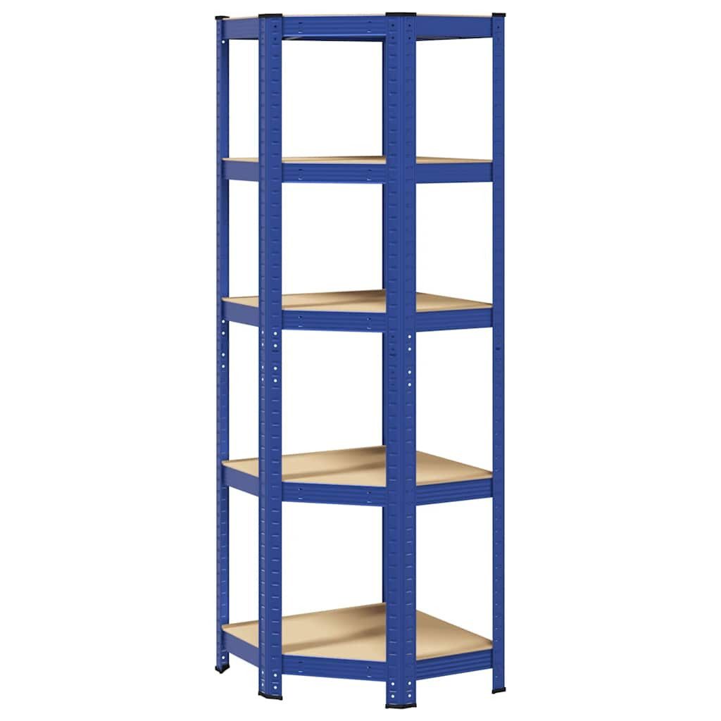 vidaXL Ablageregal Eckregal mit 5 Böden Blau Stahl & Holzwerkstoff, 1-tlg.