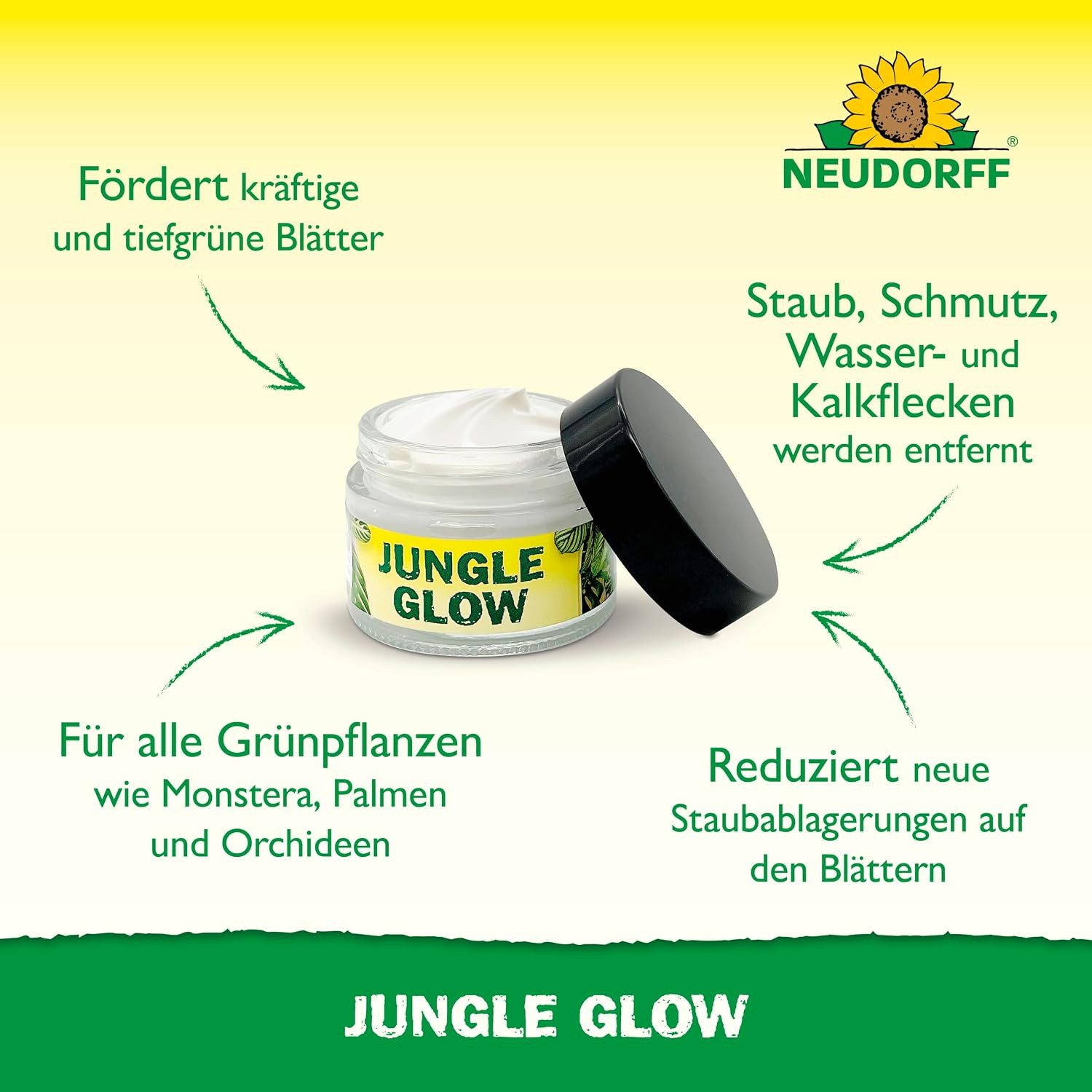 Neudorff Gartenpflege-Set Jungle Glow 3in1 Pflegecreme für Grünpflanzen 50ml, 3-in-1 Blattpflege, mit Urea, Made in Germany