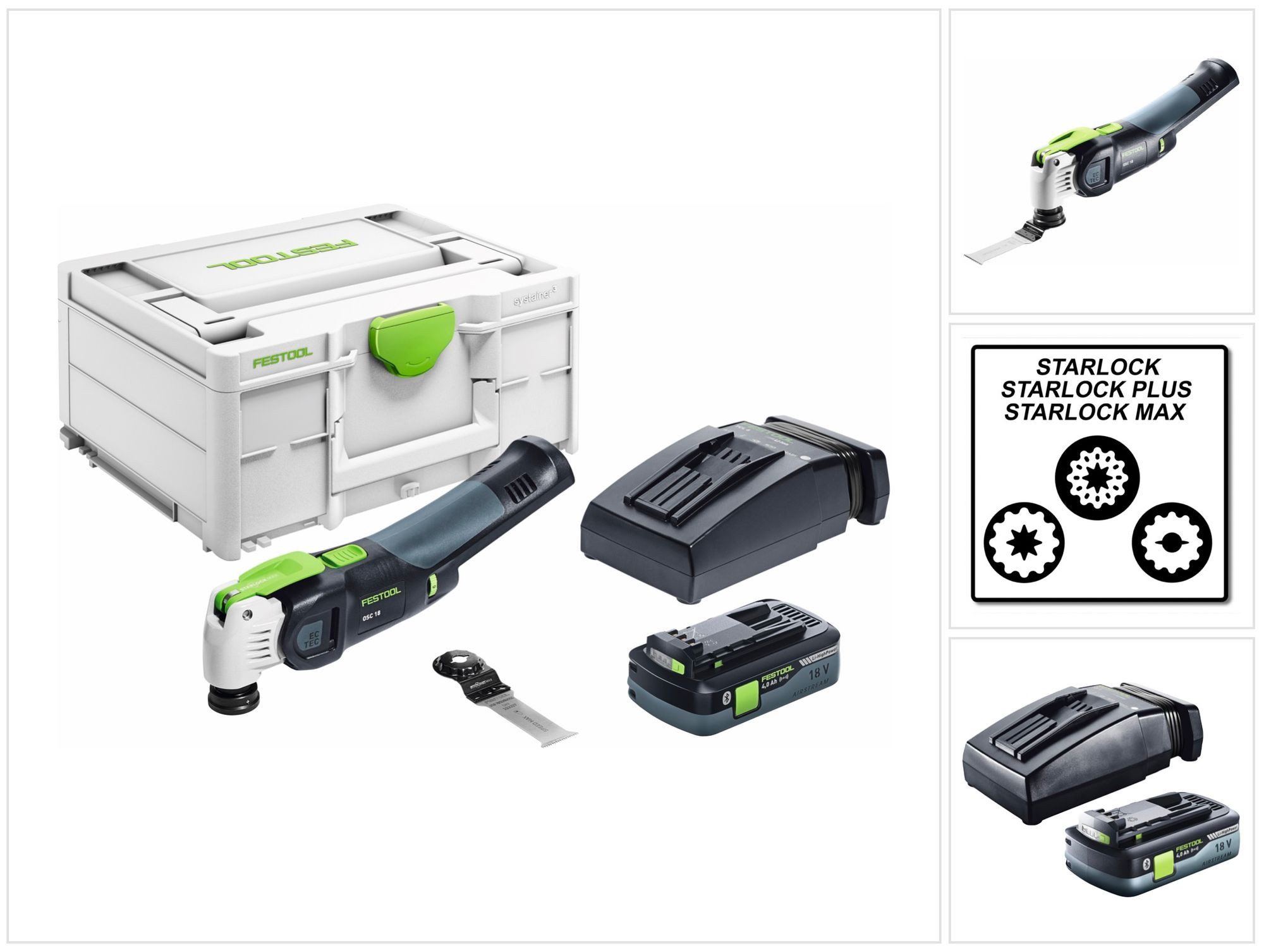 FESTOOL Akku-Multifunktionswerkzeug VECTURO OSC 18 HPC 4,0 EI-Plus Akku Oszillierer 18 V (576595) Starl