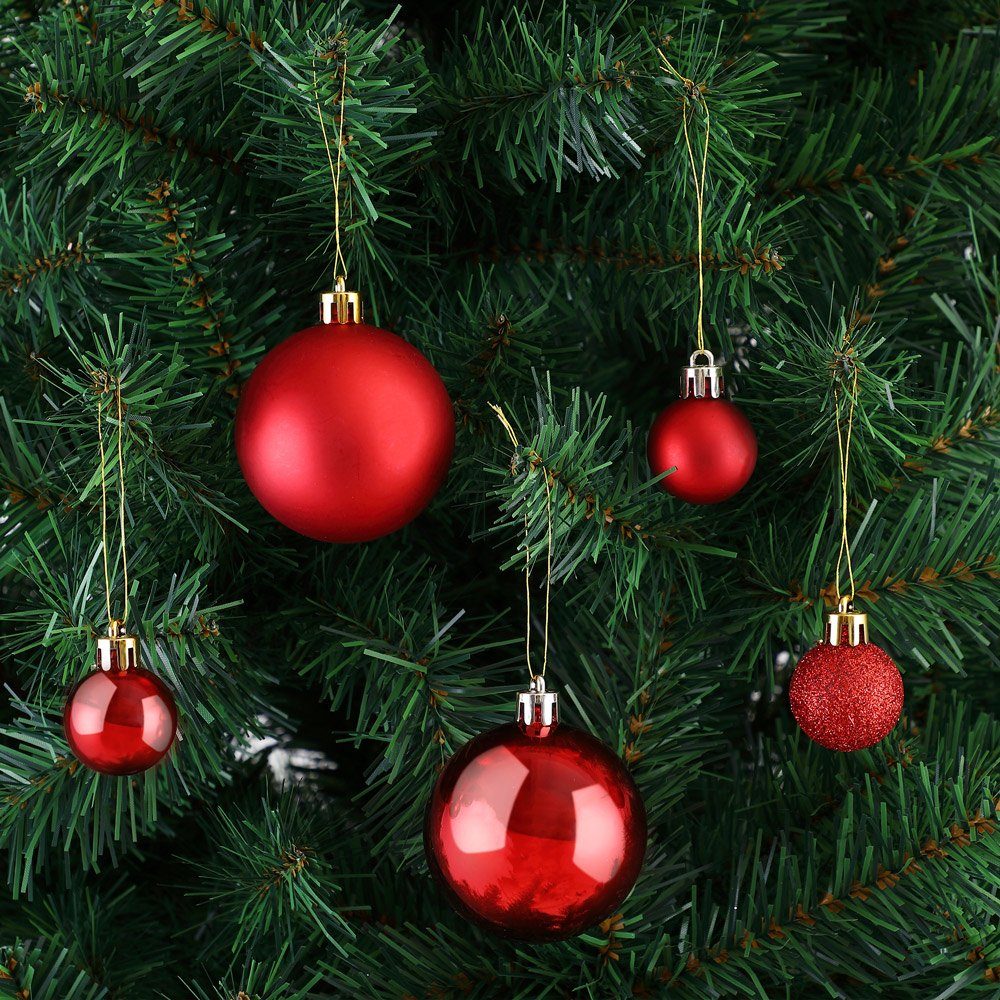 Deuba Weihnachtsbaumkugel (77 St), Weihnachtskugeln 77er matt Rot Weihnachtsdeko glitzer glänzend Set