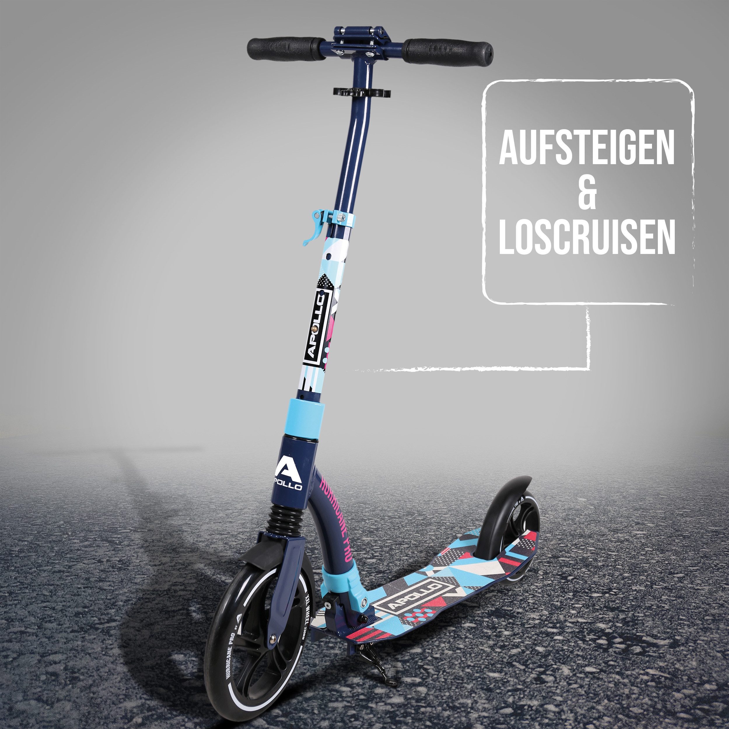 Apollo Cityroller City-Scooter Hurricane, Roller Erwachsene, Cityroller Kinder, höhenverstellbar & klappbar