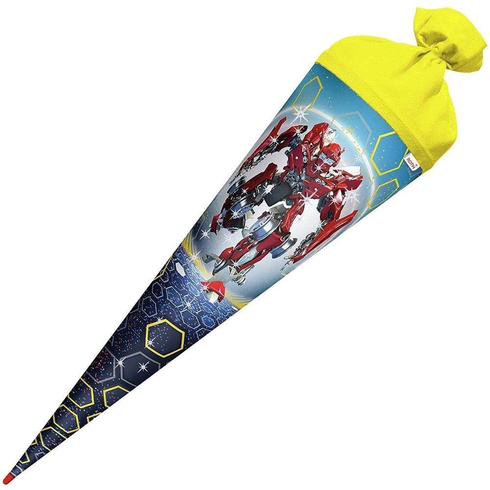 Roth Schultüte Dynamic Robot mit Folieneffekt, 70 cm, rund, mit gelbem Filzverschluss, Rot(h)-Spitze
