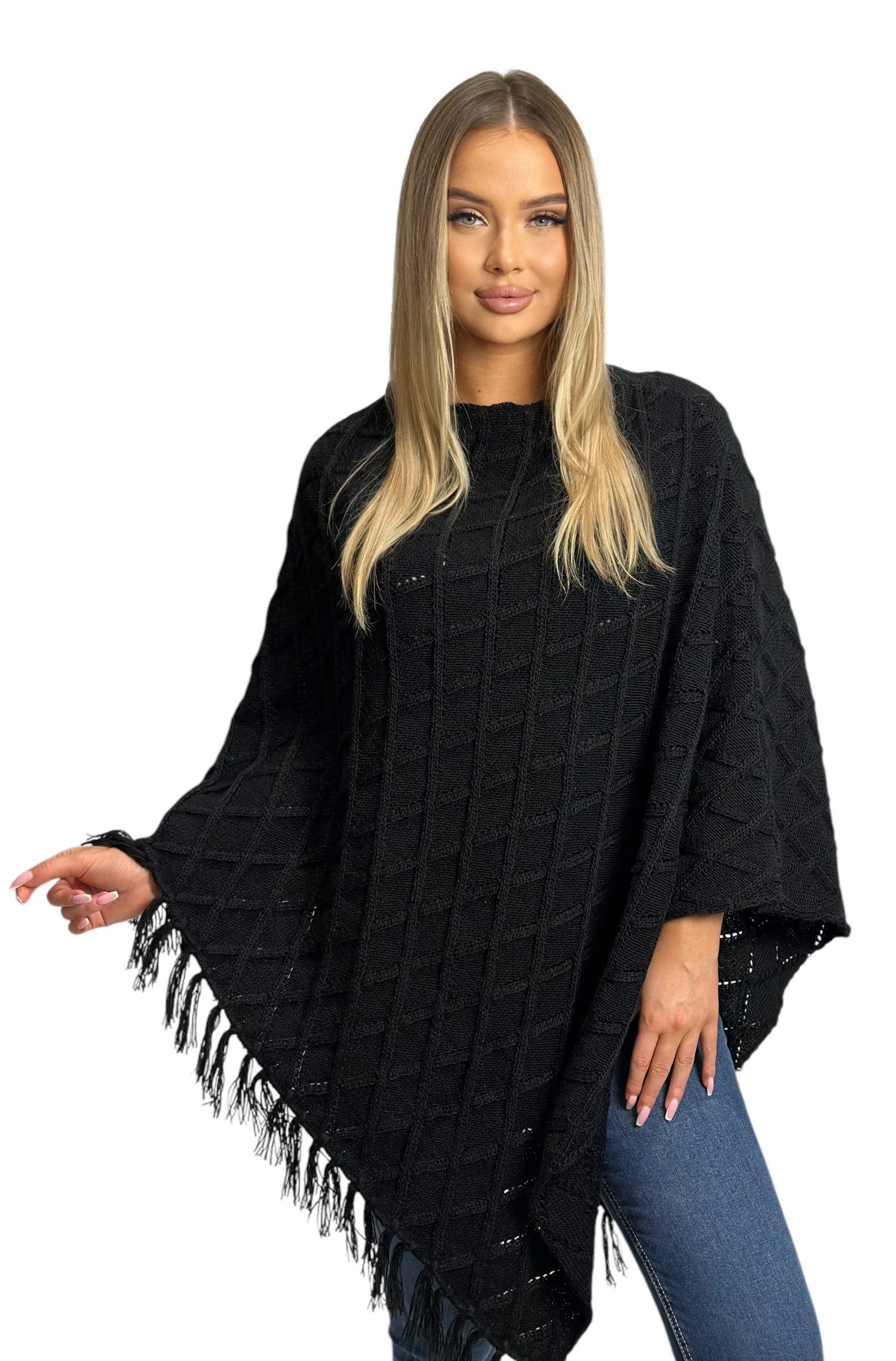 Mississhop Strickponcho Damen Poncho Cape Überwurf Strickponcho M.3014