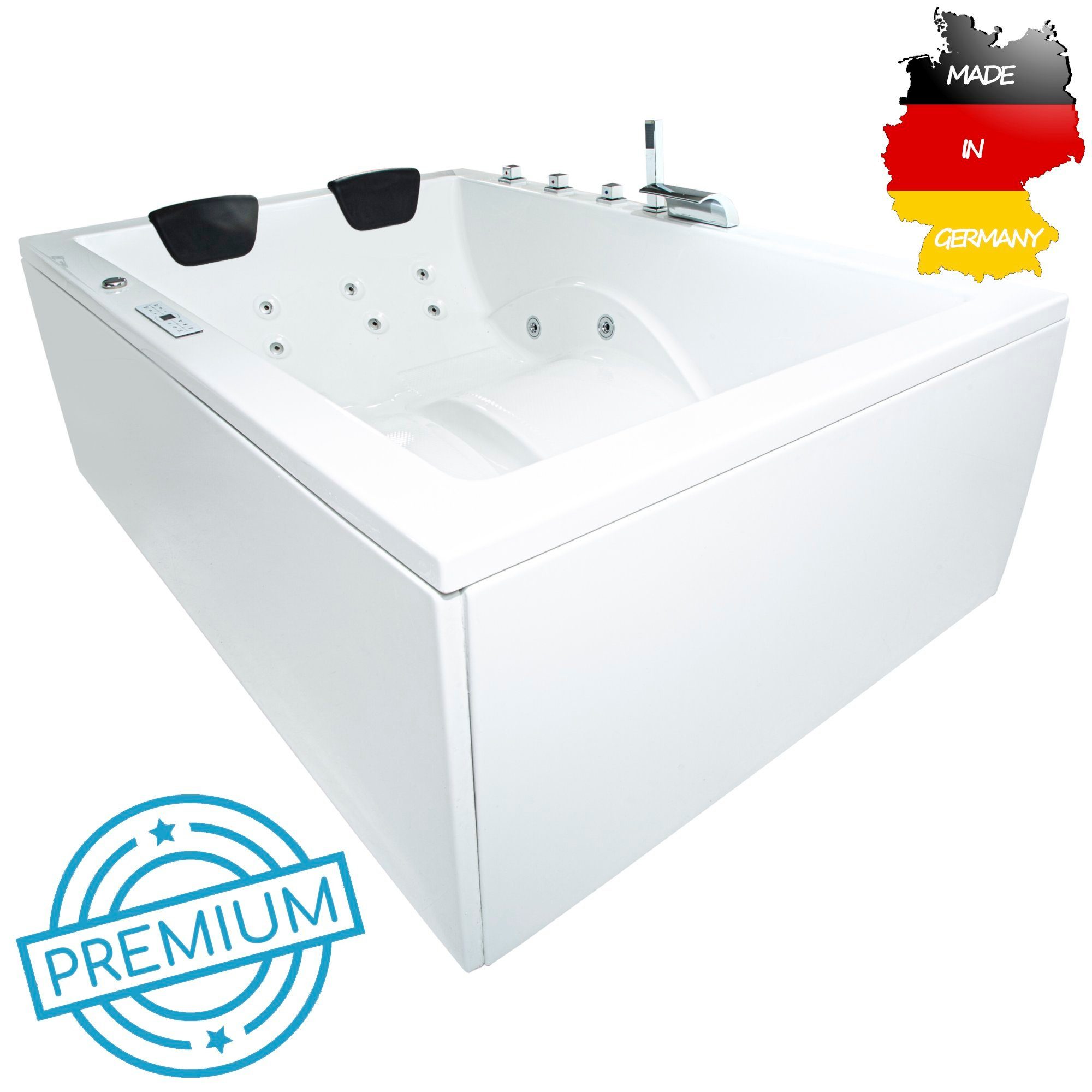 Basera® Whirlpool-Badewanne PREMIUM Indoor Whirlpool Badewanne XXL Wave, (Komplett-Set), mit 24 Massagedüsen, Heizung, Wasserdesinfektion, Bodenansaugung, W...