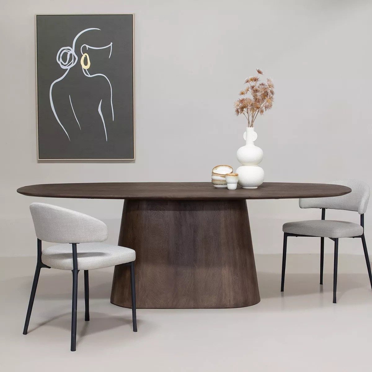 Maison ESTO Esstisch Esszimmertisch LYCELL dänisch oval 180 x 100 cm Mangoholz dunkelbraun