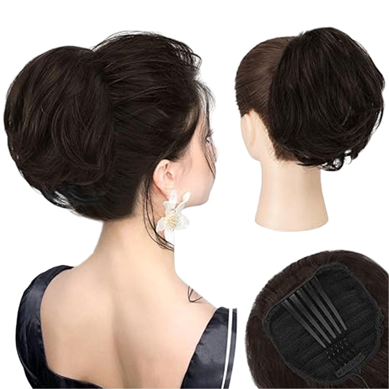 Refttenw Kunsthaarperücke Haarteil Hair Extensions kurzes Pferdeschwanz-Brötchen, 15cm Synthetische Haarteile mit Kamm