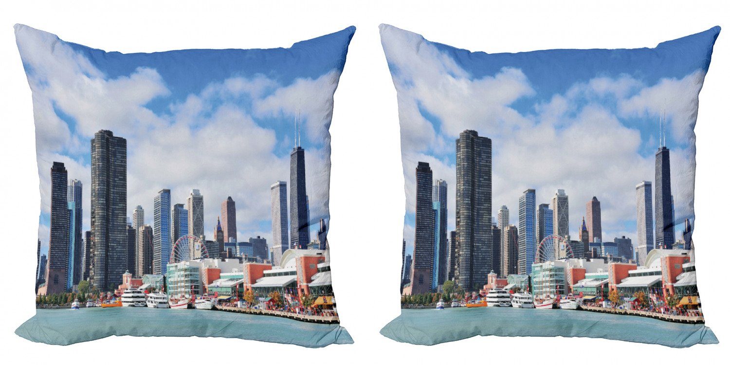 Sky Skyline Doppelseitiger City Kissenbezüge Cloudy Digitaldruck, Accent Stück), Chicago (2 Modern Abakuhaus