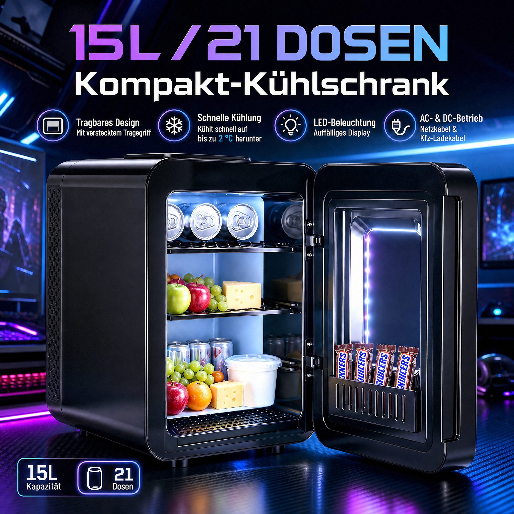 Rebonique Table Top Kühlschrank JY-E-15L, 10/15L Mini Kühlschrank, 18°C unter Umgebungstemperatur - 60°C