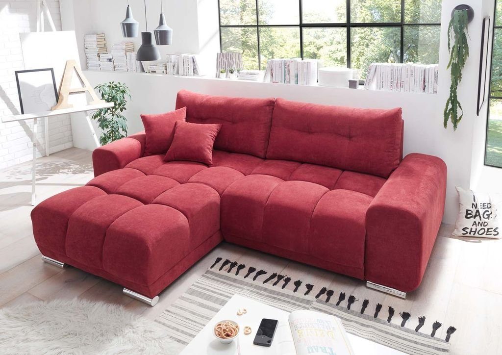 Couch Sofa Ecksofa, EXCITING Rot Ecksofa 264x186 (Berry) cm DESIGN ED Paco Eckcouch