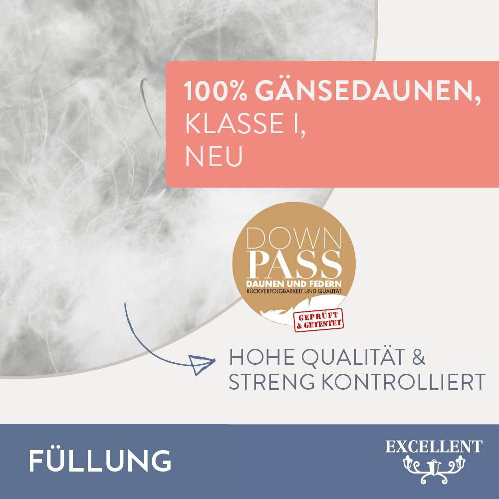 Excellent Gänsedaunenbettdecke Davos, Bettdecken für Sommer und Winter, Decke, Füllung: 100% Gänsedaunen, Bezug: 100% Baumwolle, Bettdecke 135x200 cm, 155x220cm und weitere Größen, Made in Germany