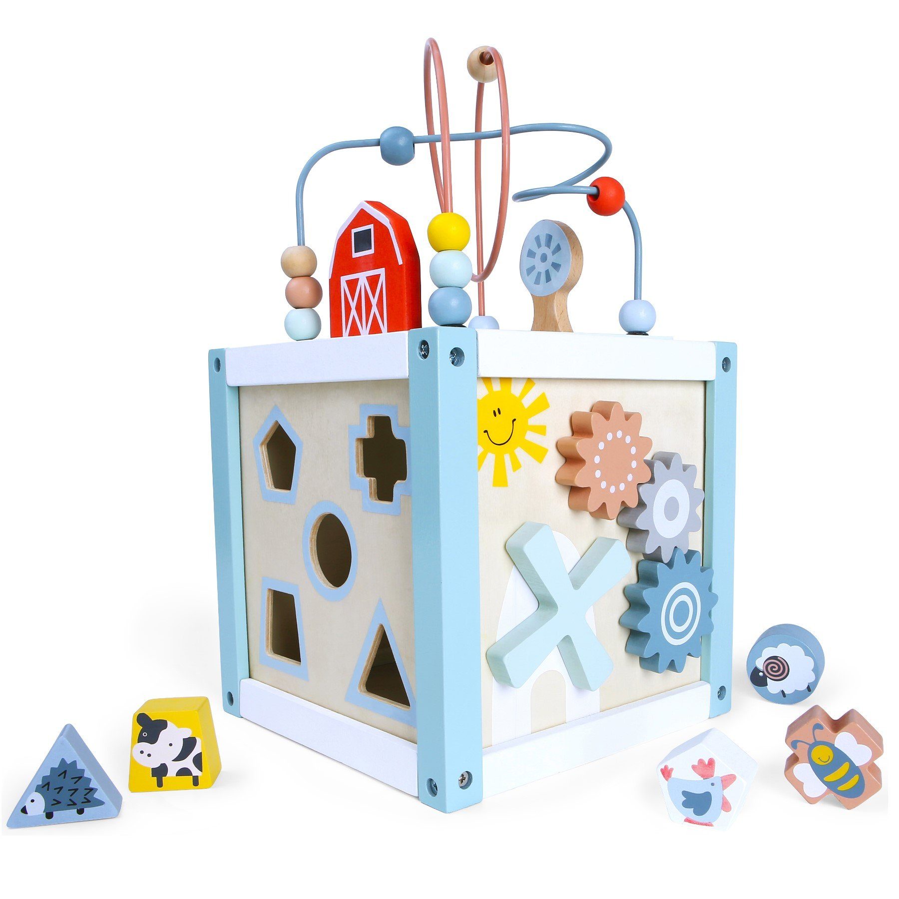 TikTakToo Motorikwürfel Aktivitätswürfel, Lernspielzeug, Formensteckspiel, Sinneswürfel, (Motorikwürfel 20x20x36cm), Montessori für Kleinkinder Baby, Motorikspielzeug, Spielcenter