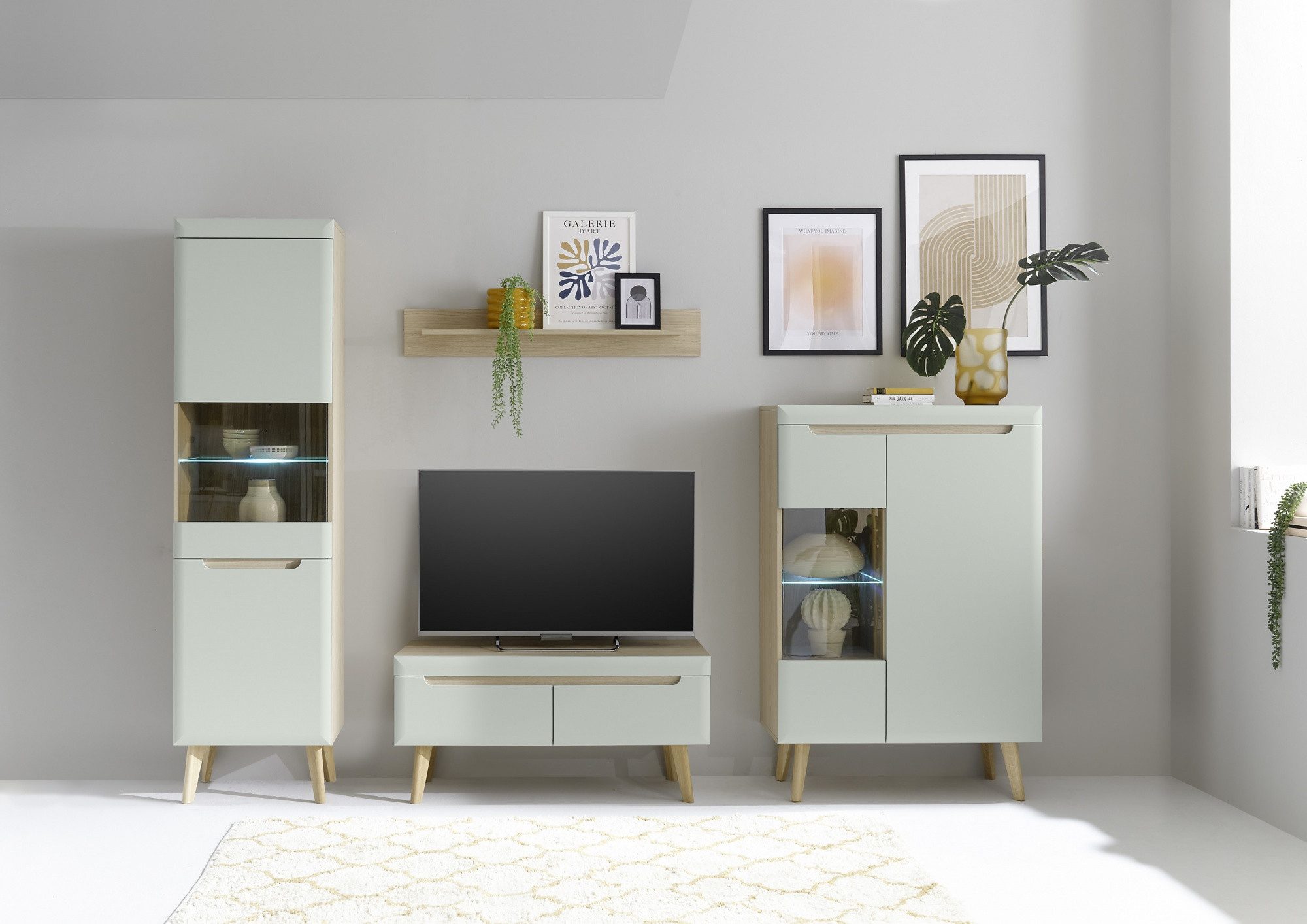 Beauty.Scouts Wohnzimmer-Set 4er Set "Lumira" - Scandi Oak Dekor & Pistaccio Matt