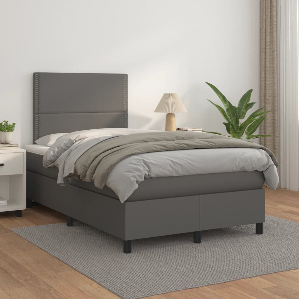 vidaXL Boxspringbett, Boxspringbett mit Matratze Grau 120x200 cm Kunstleder günstig online kaufen