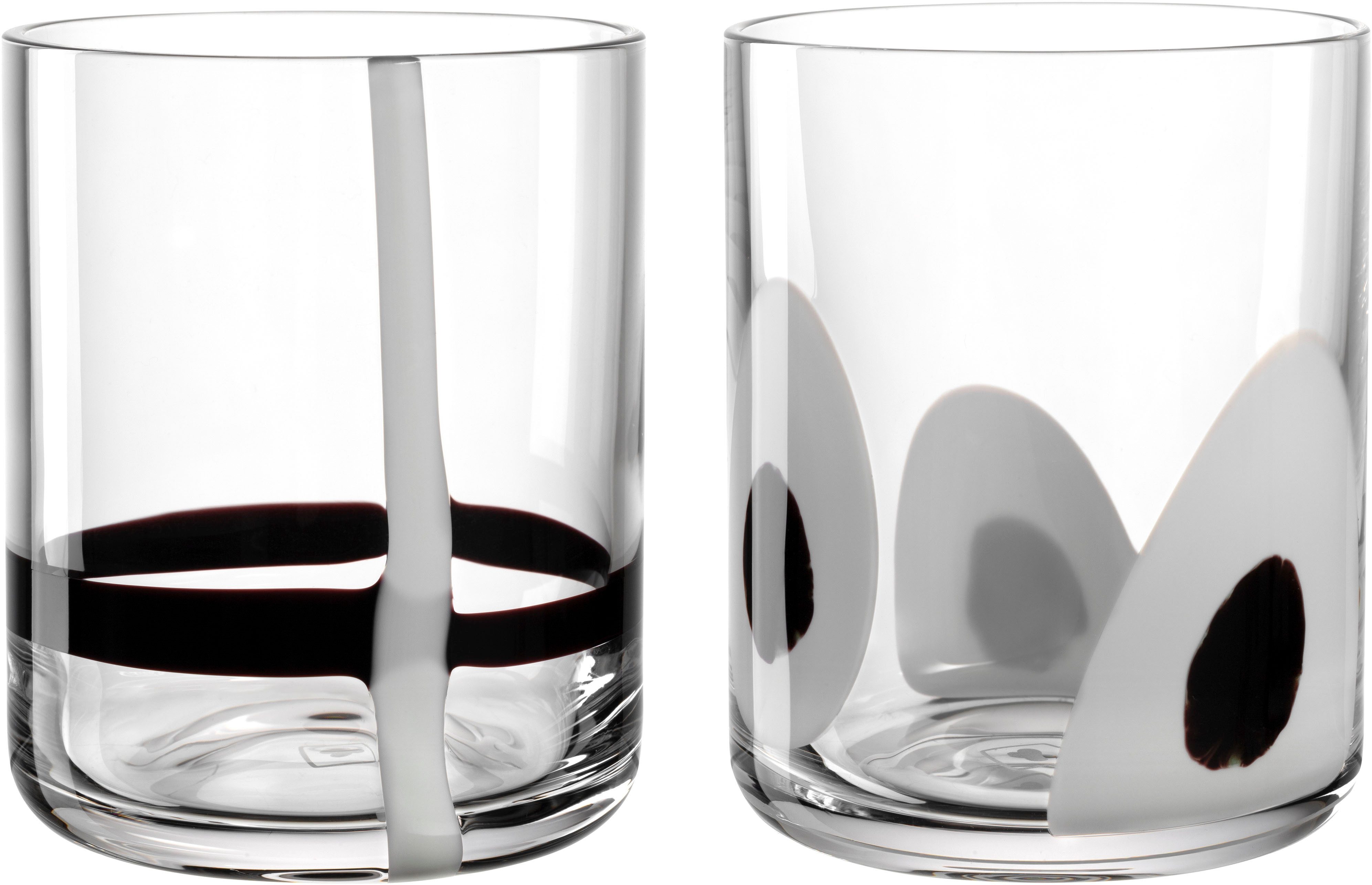 LEONARDO Стекло-Set Trinkglas BANDA NERA, 300 ml, 2er-Set, Glas, mit weißen und schwarzen Dekor