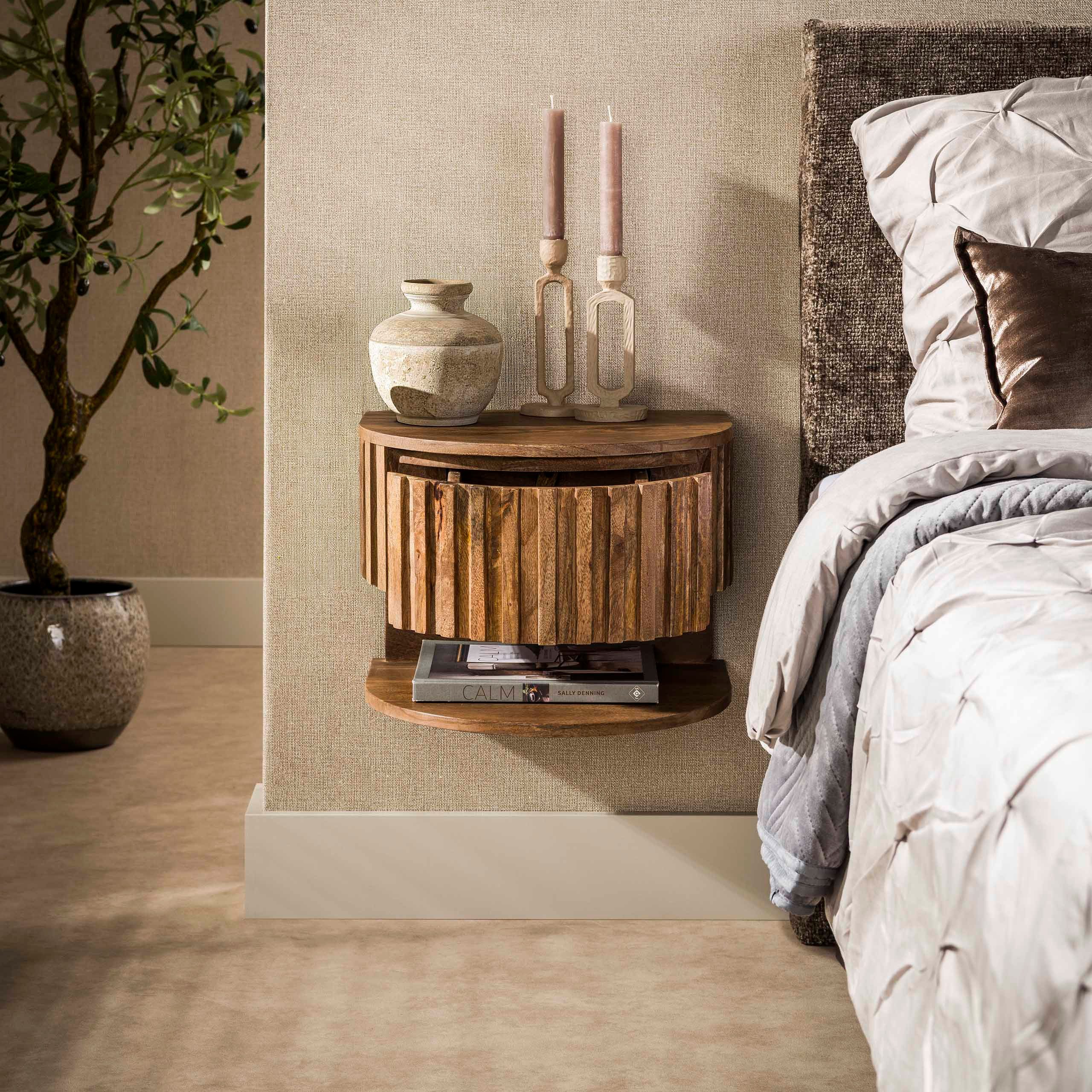 Sitheim-Europe Nachttisch Ridge shelve schwebend 1 Schublade / Massiv Mango sand