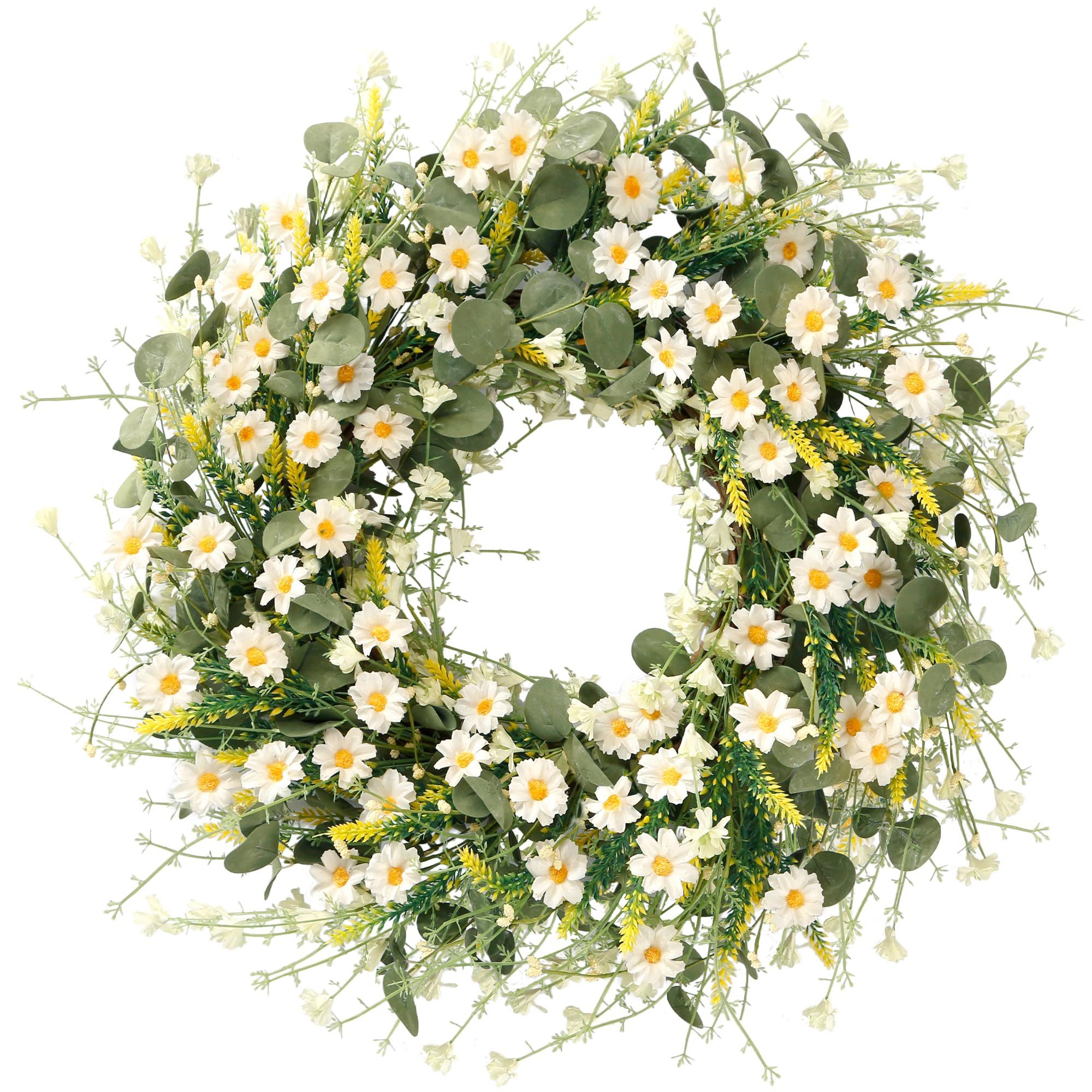 Zyronn Dekokranz Frühlings- und Sommer-Türkranz, künstlicher -Margeritenkranz,45cm, für Haustür, Fenster, Wand, Hochzeit, Bauernhaus- und Festdekoration