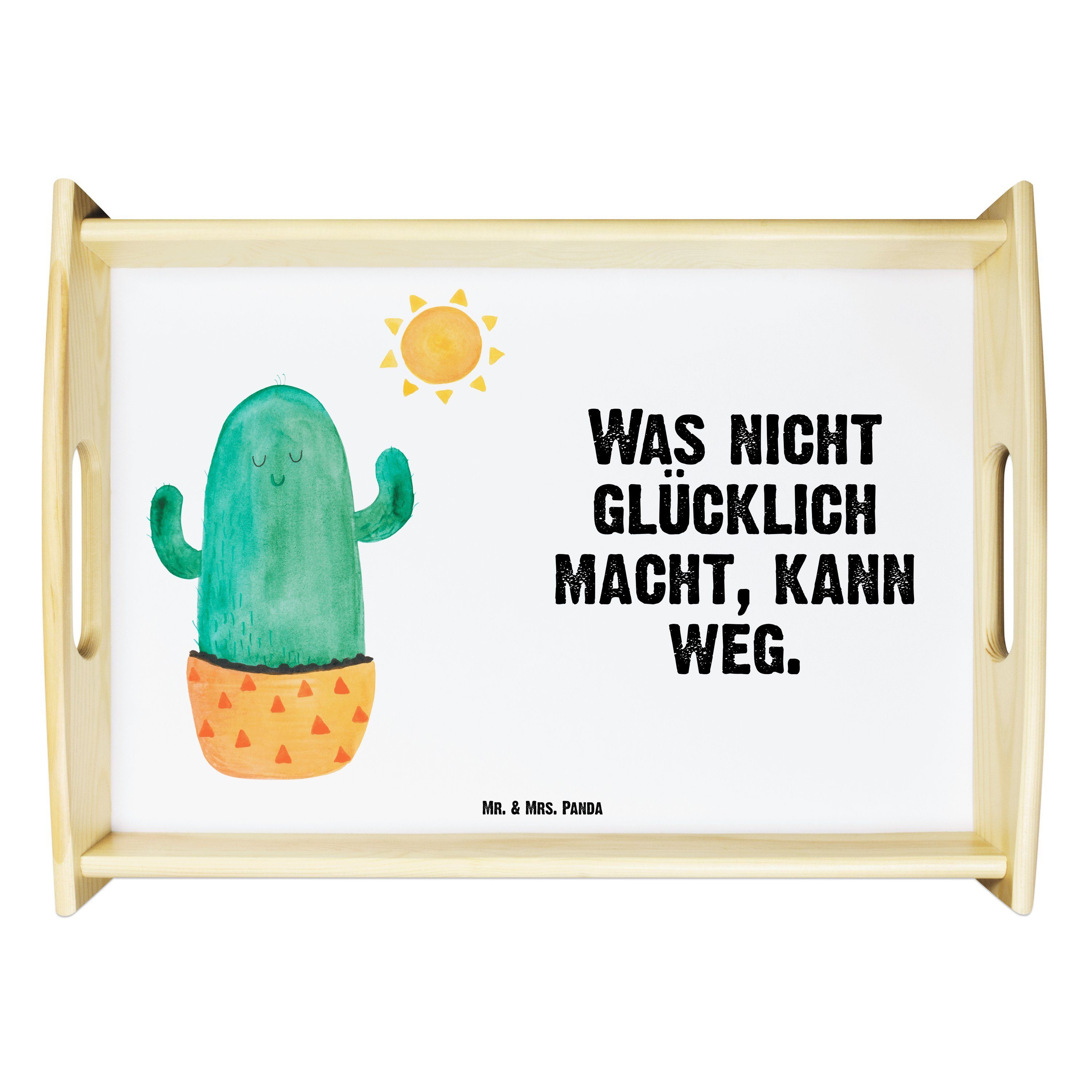 Tablett - Geschenk, lasiert, Panda Weiß Holzta, - Liebeskummer Geschenk, Mr. Sonnenanbeter Kaktus Mrs. & Echtholz (1-tlg)
