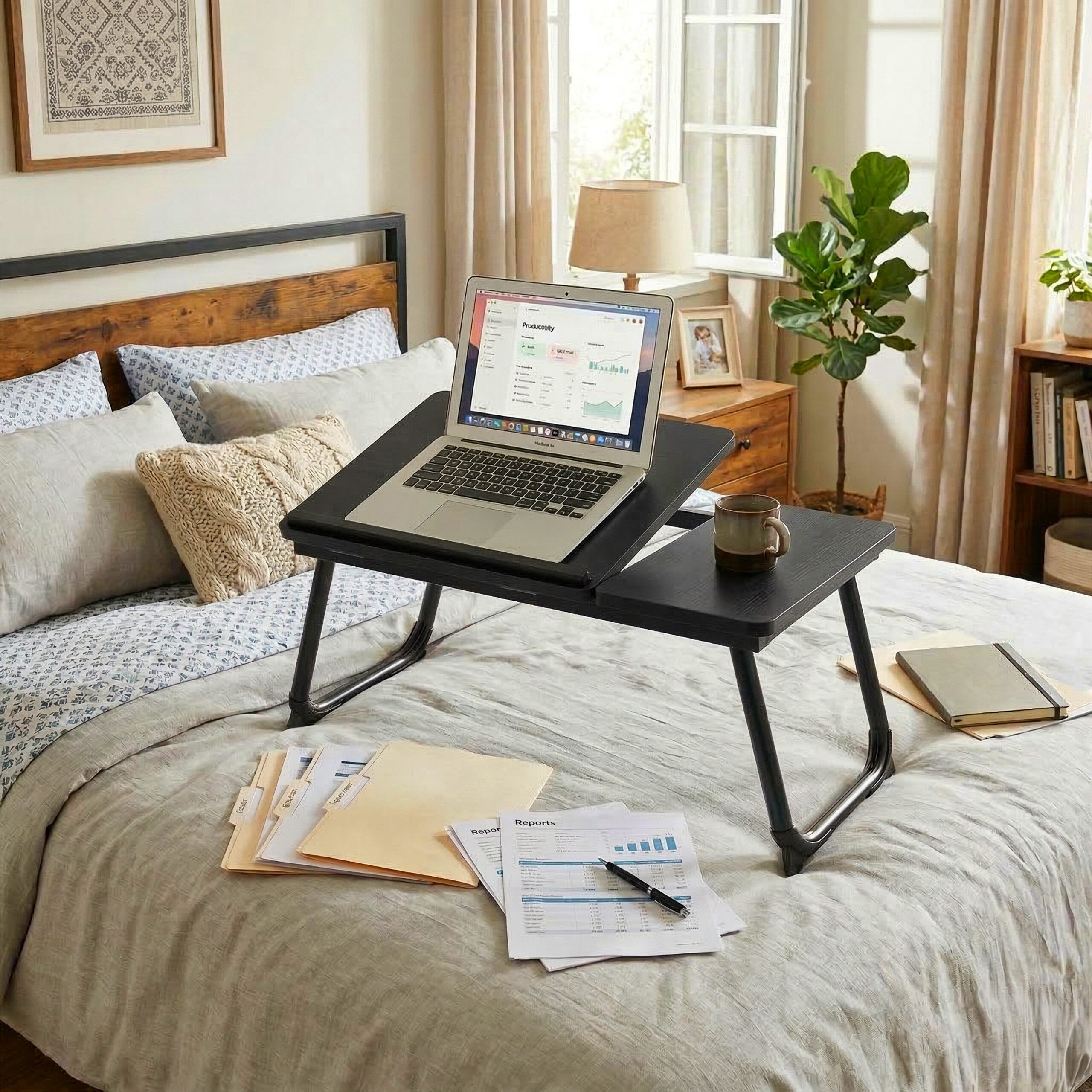 relaxdays Laptoptisch Höhenverstellbarer Laptoptisch, Schwarz-Schwarz