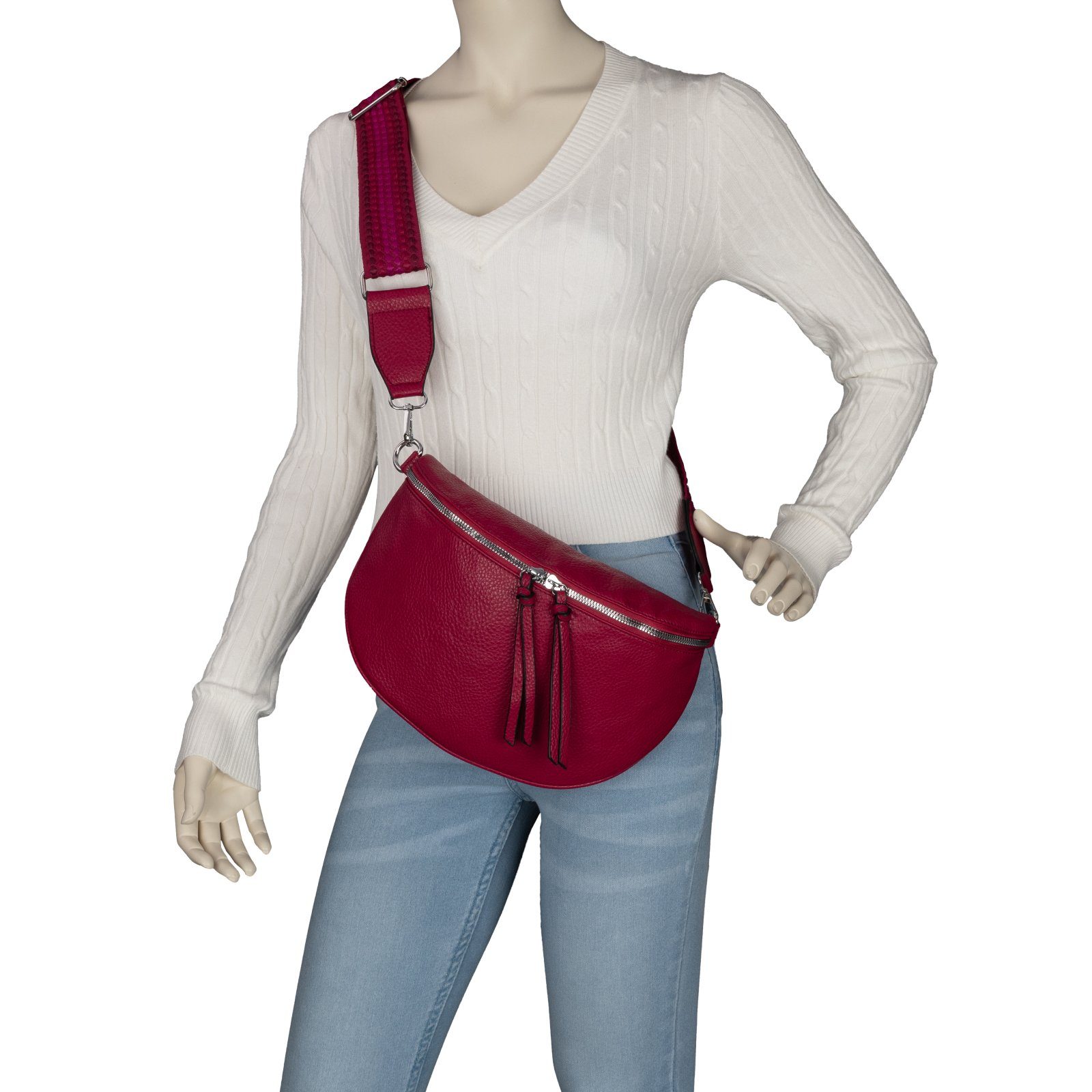 EAAKIE Gürteltasche Bauchtasche Umhängetasche Crossbody-Bag Hüfttasche CrossOver, Kunstleder Italy-D, tragbar als Umhängetasche ROSE Schultertasche