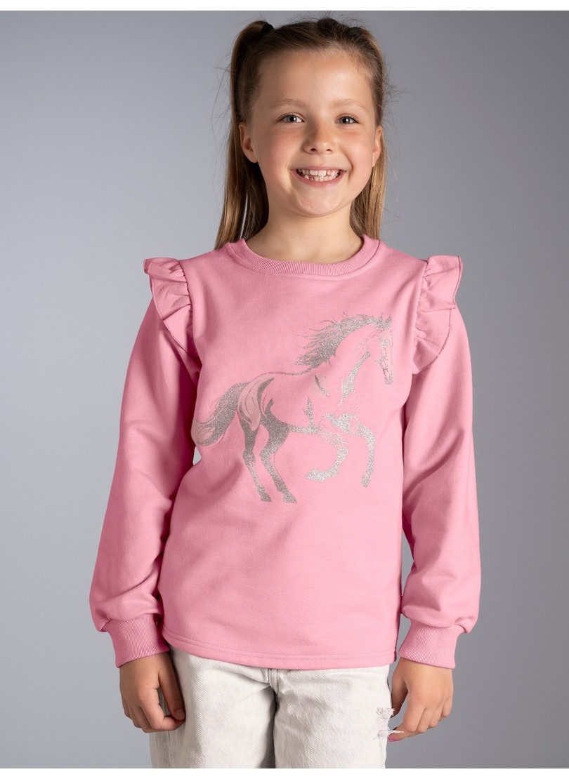 Trigema Sweatshirt TRIGEMA Sweatshirt mit Rüschen und Pferdemotiv