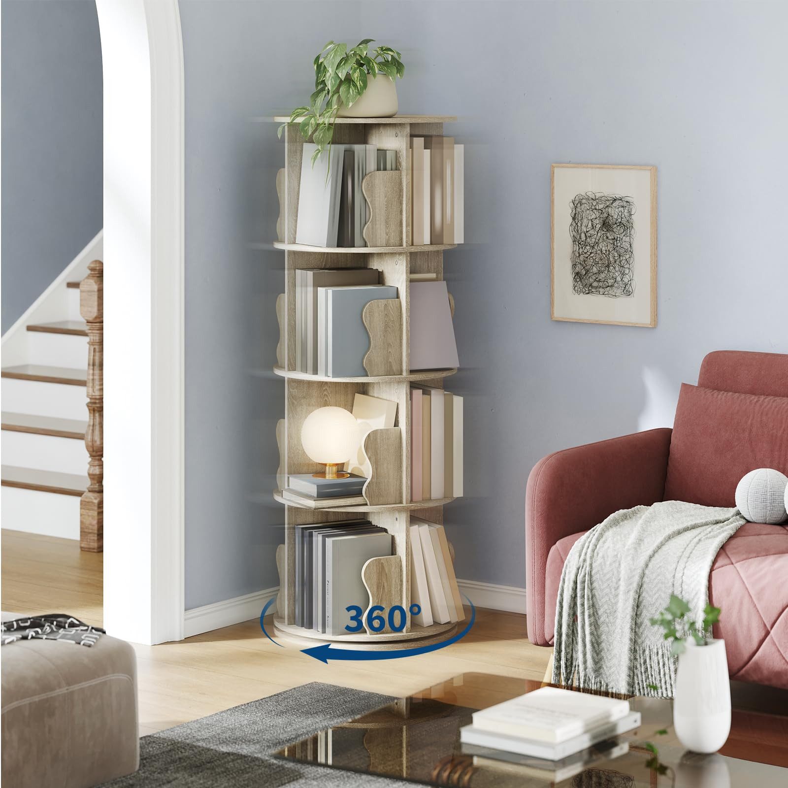 GarveeMore Bücherregal 4-stöckiger drehbarer Bücherregalturm Vertikal um 36 günstig online kaufen