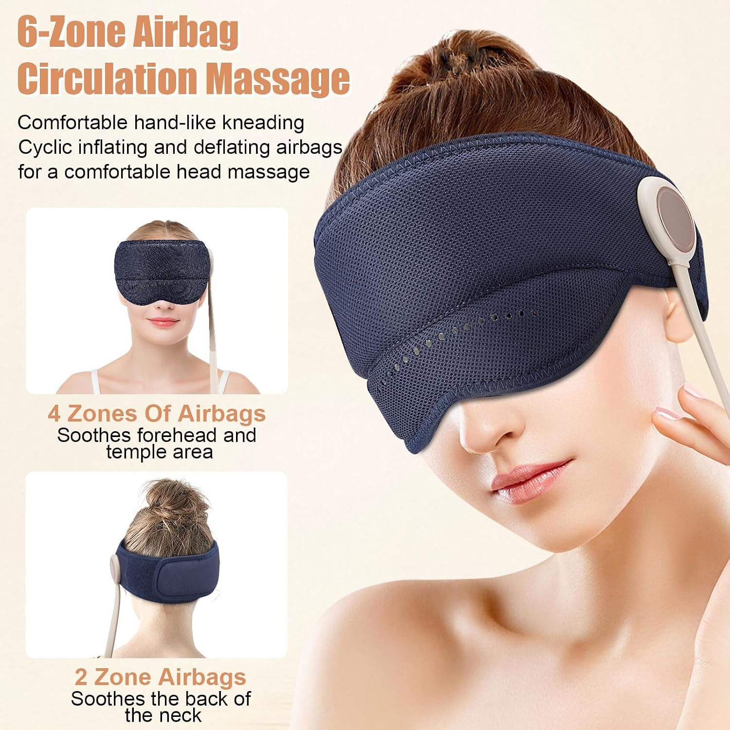 Fyrove Massagegerät Elektrisches Kopfmassagegerät mit Wärmefunktion, 6D Luftdruckmassage, Augenabdeckung, kabelloses Massagegerät mit 2000mAh, 3 Modi zur Entspa – Bild 2 von 5