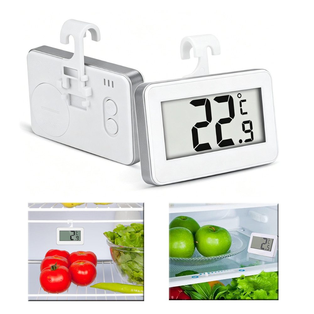 AFKSMILE Kühlschrankthermometer 2 Kühlschrankthermometer leicht lesbares digitales-Display Thermometer, Magnet- und Hakenaufhänge für Gefrierfach, Lagerung, Kühlschrank