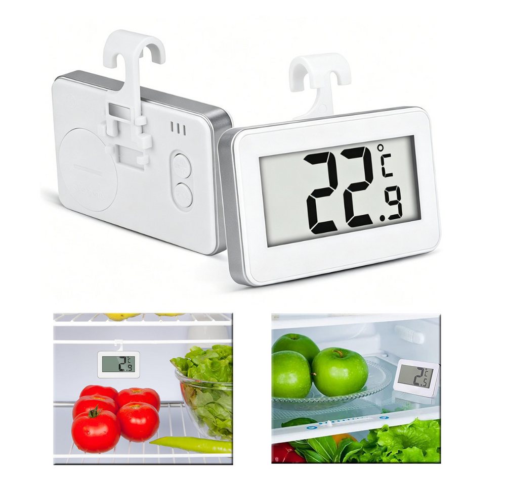 AFKSMILE Kühlschrankthermometer 2 Kühlschrankthermometer leicht lesbares digitales-Display Thermometer, Magnet- und Hakenaufhänge für Gefrierfach, Lagerung, Kühlschrank
