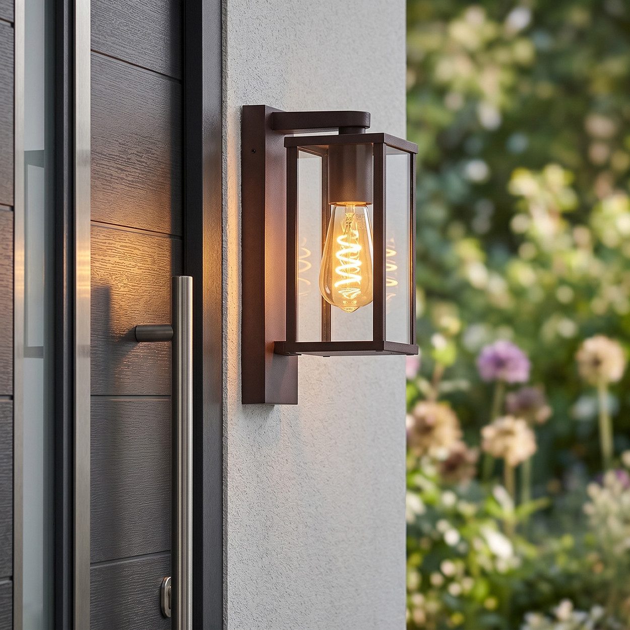 hofstein Außen-Wandleuchte Außenwandlampe aus Metall/Glas in Rostfarben/Klar mit Lichteffekt, ohne Leuchtmittel, Wandleuchte außen abwärts im modernen Retro/Vintage-Design, E27, IP44